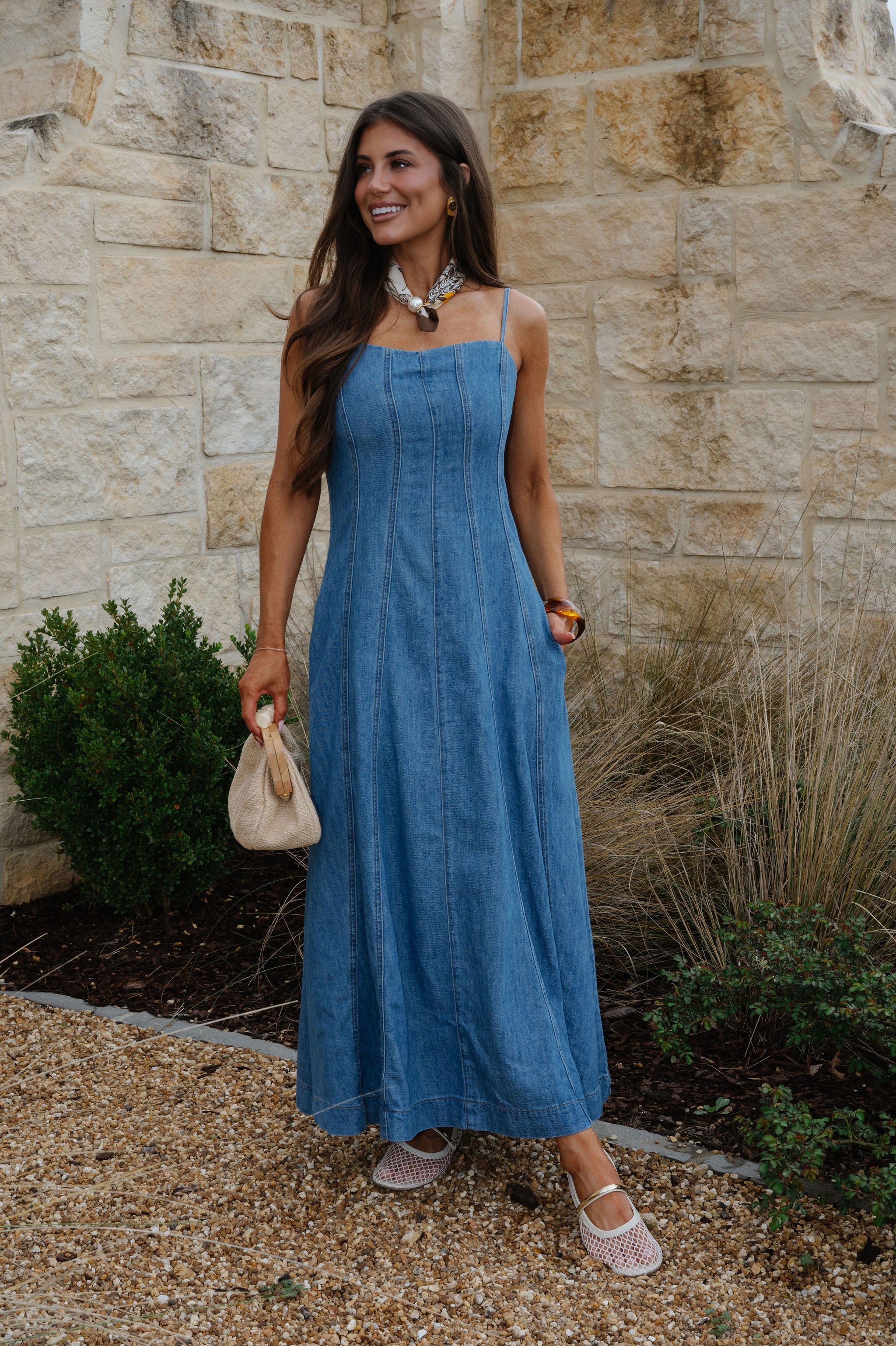 Parker Paneled Maxi Dress-Washed Denim