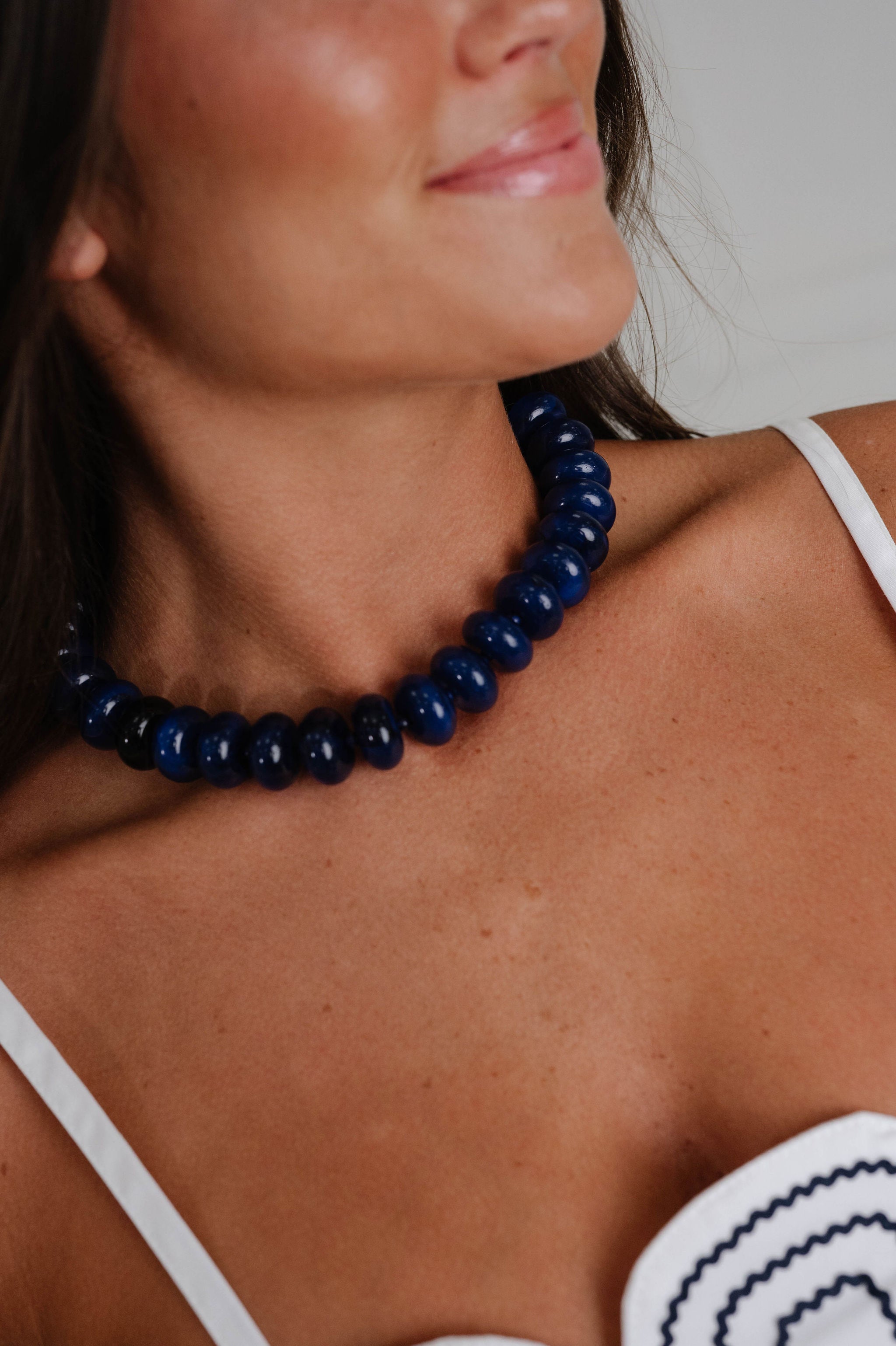 Bentley Chunky Beaded Necklace-Navy