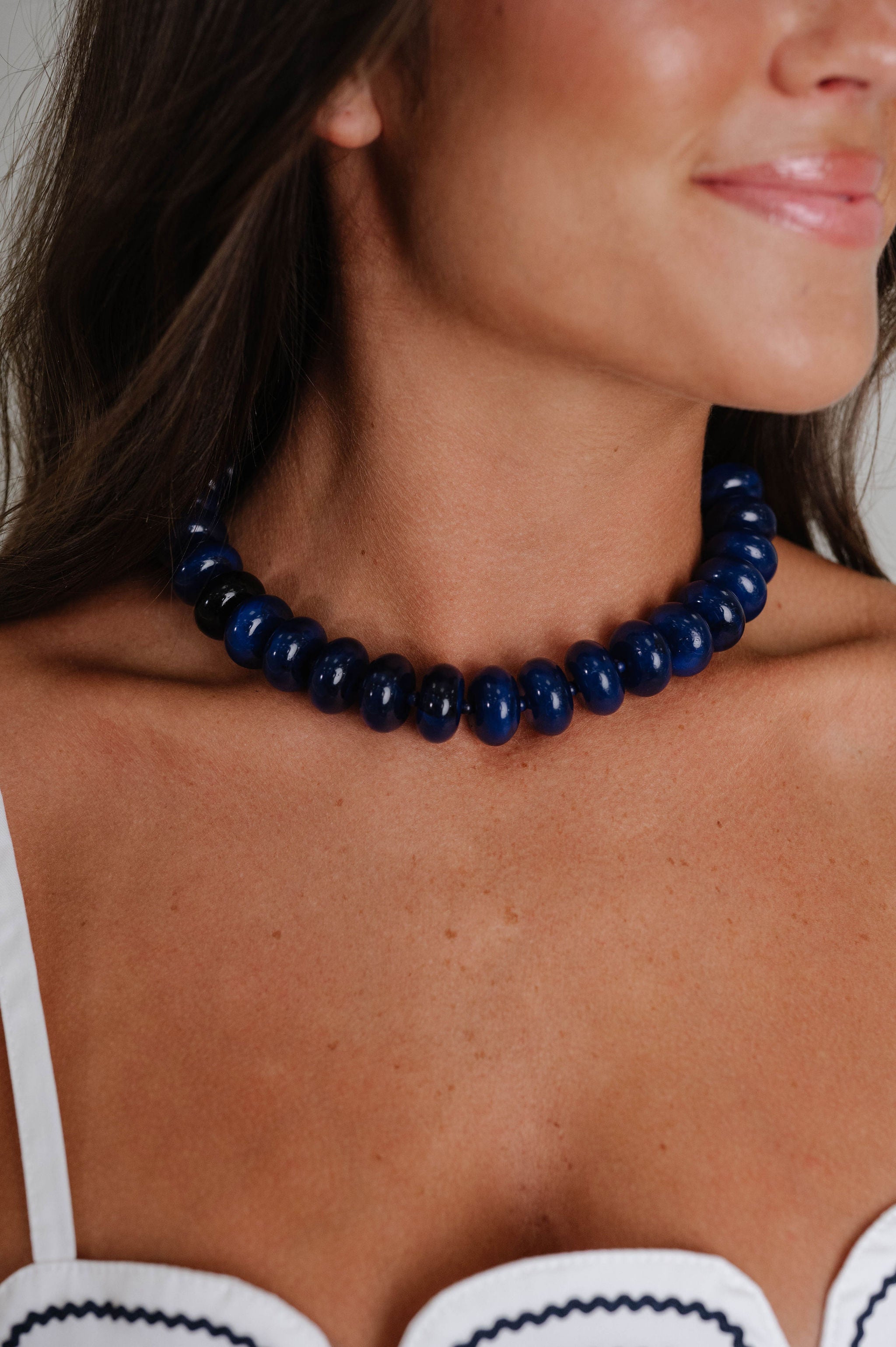 Bentley Chunky Beaded Necklace-Navy