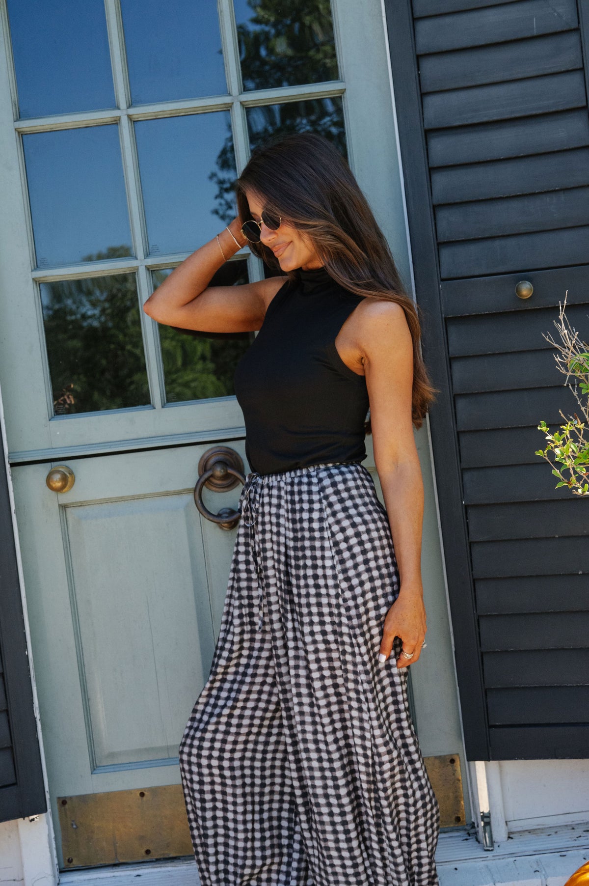Geo Dot Print Pants-Black