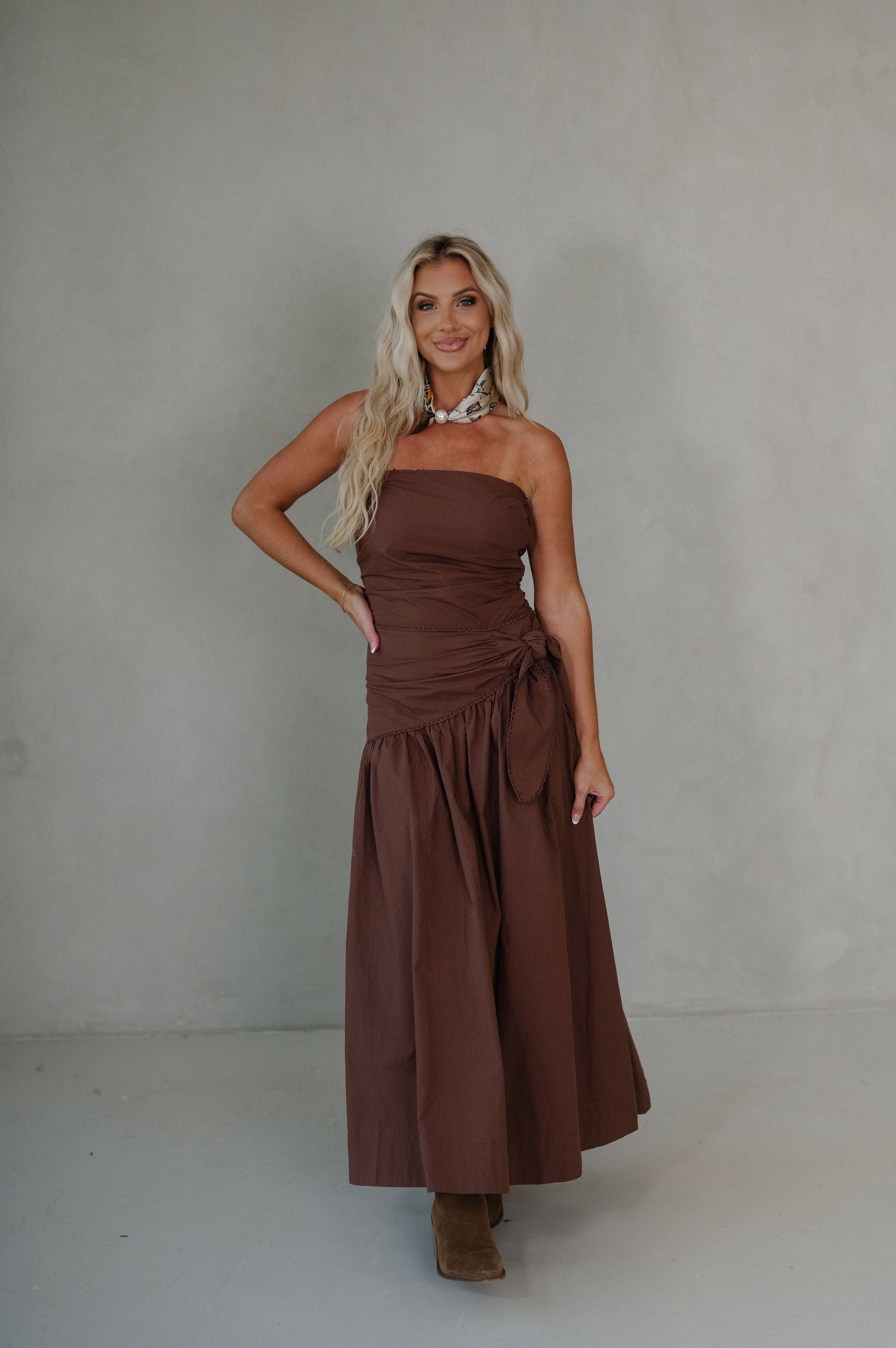Daley Strapless Maxi Dress-Brown