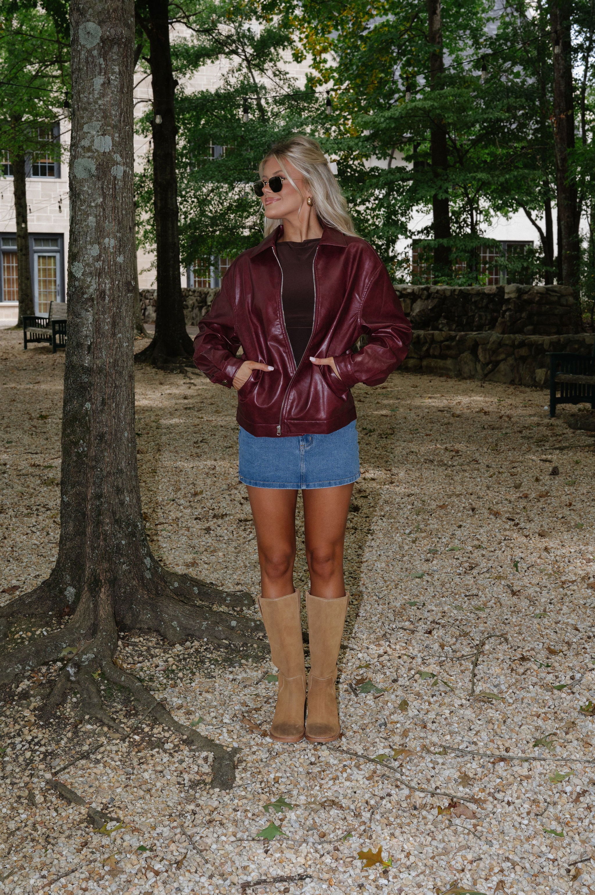 Marleigh Faux Leather Jacket-Cherry