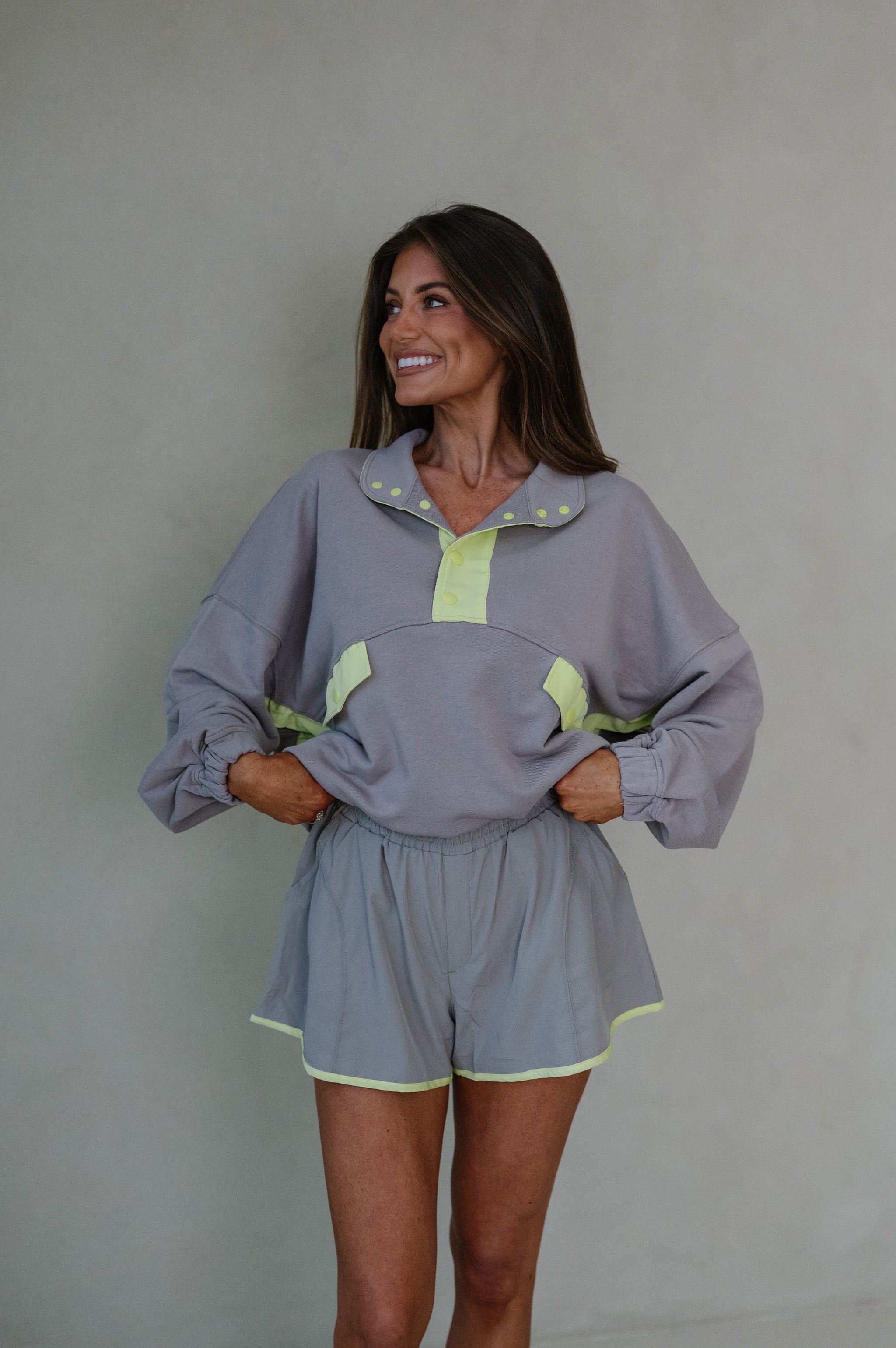 French Terry Playful Set-Stone Taupe/Lime