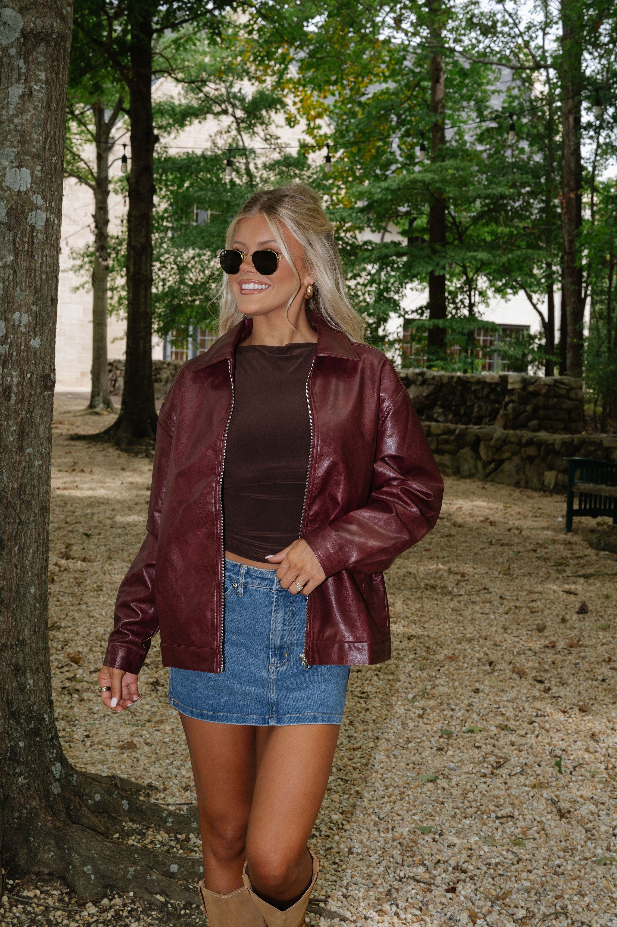 Marleigh Faux Leather Jacket-Cherry