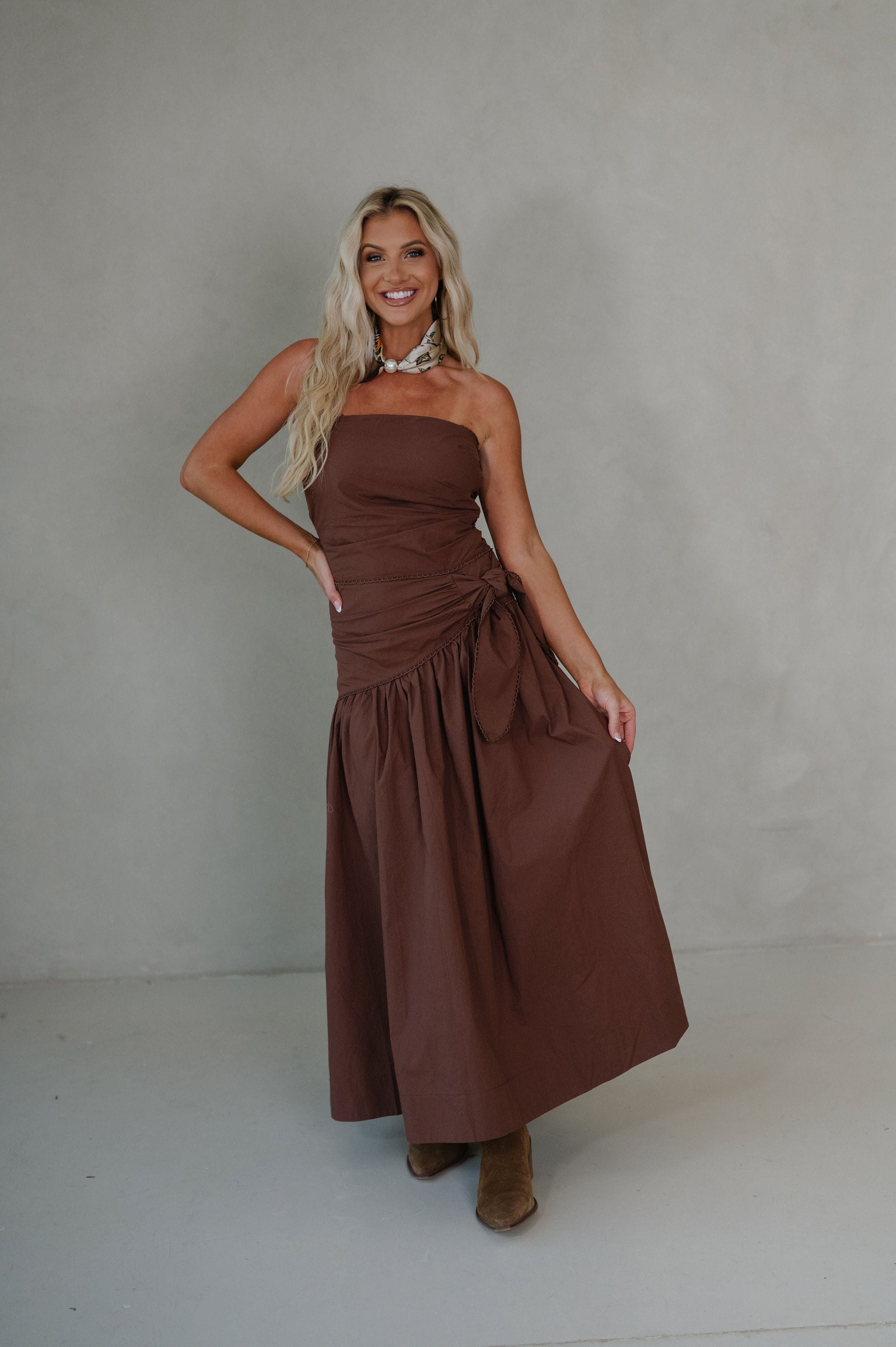 Daley Strapless Maxi Dress-Brown