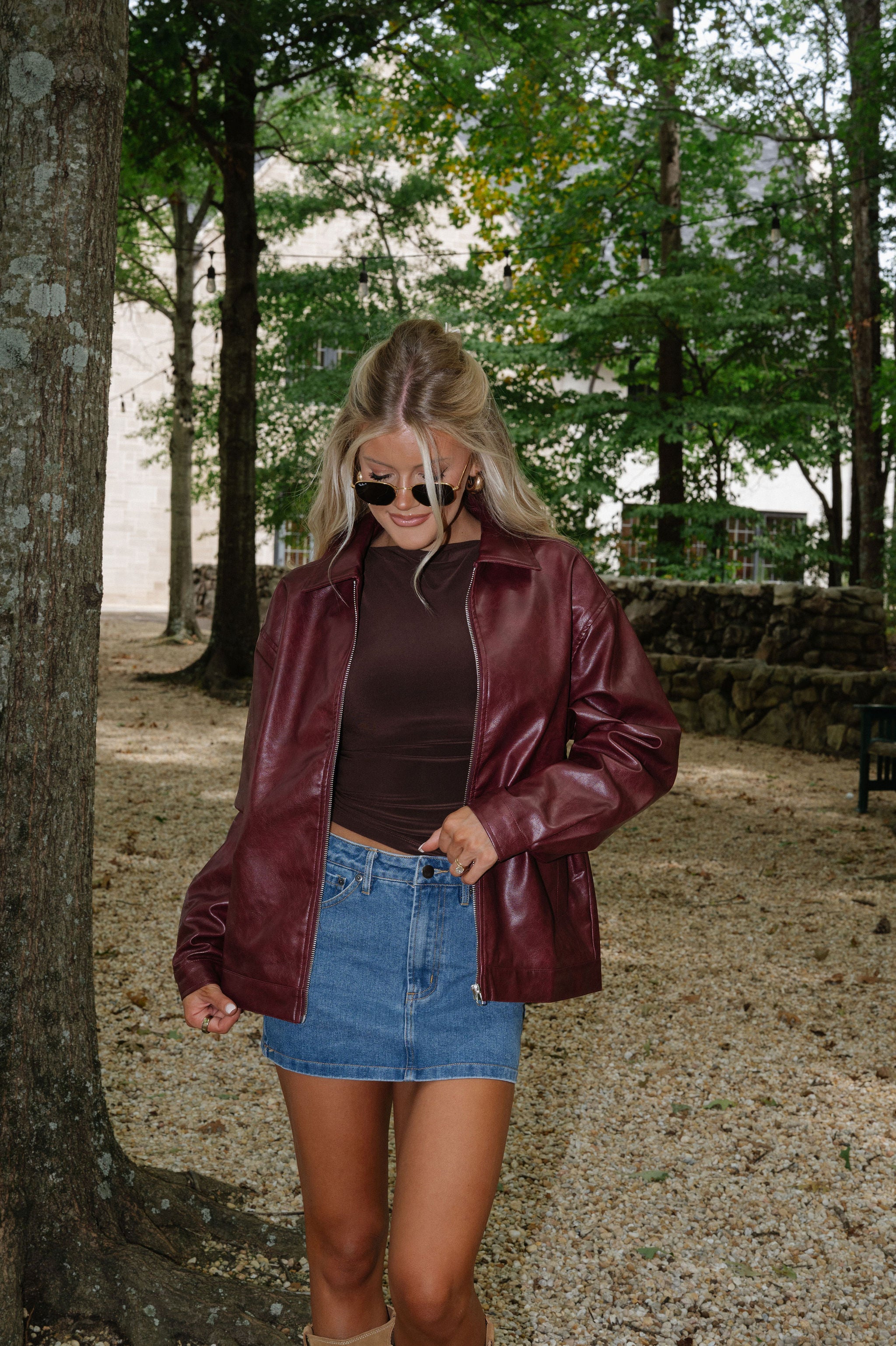 Marleigh Faux Leather Jacket-Cherry