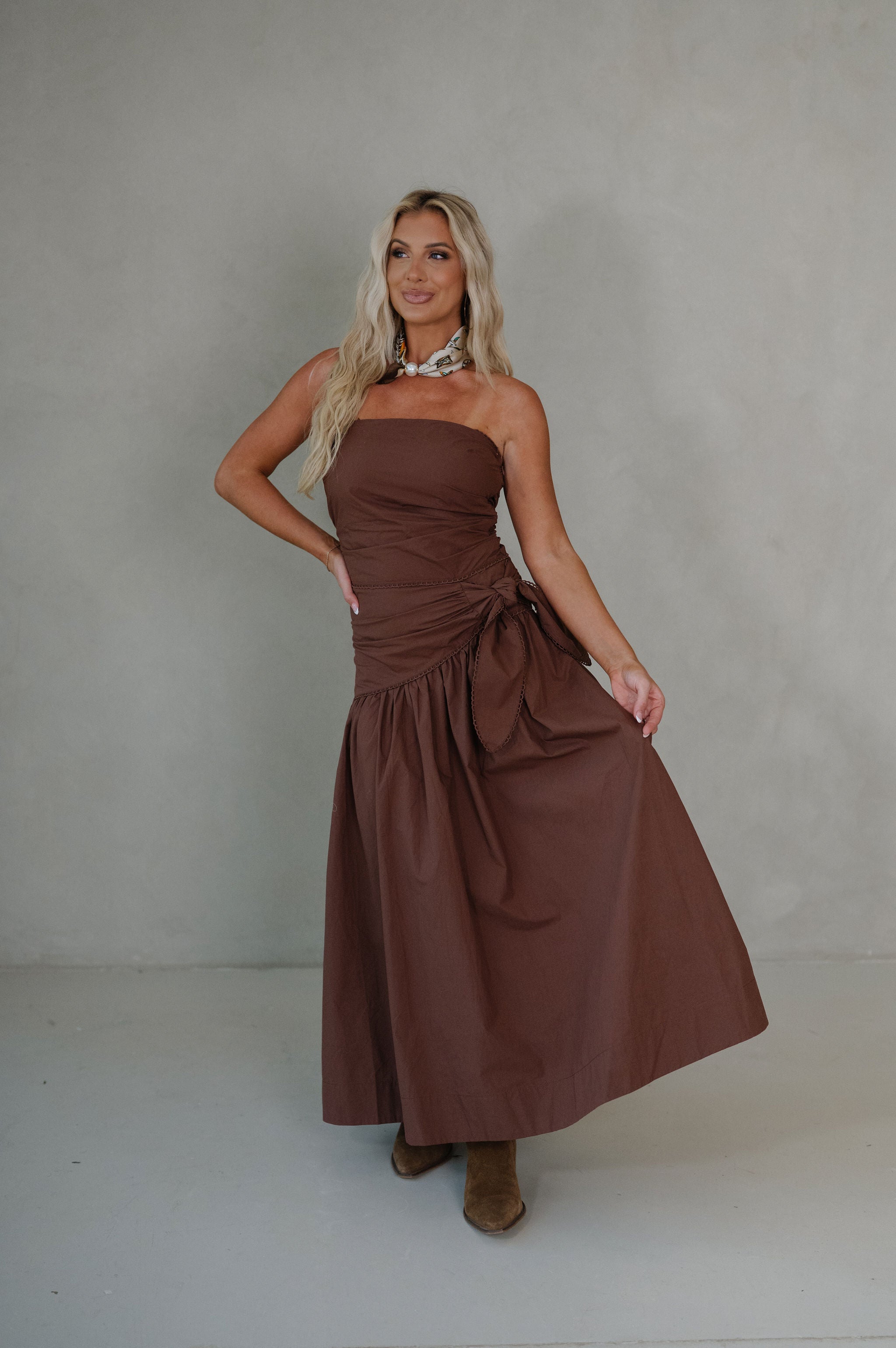 Daley Strapless Maxi Dress-Brown