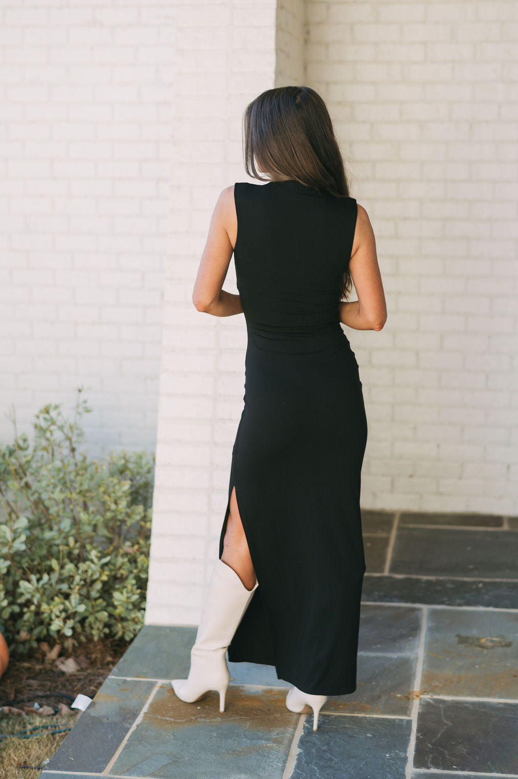 Sleeveless Side Slit Maxi Dress- Black