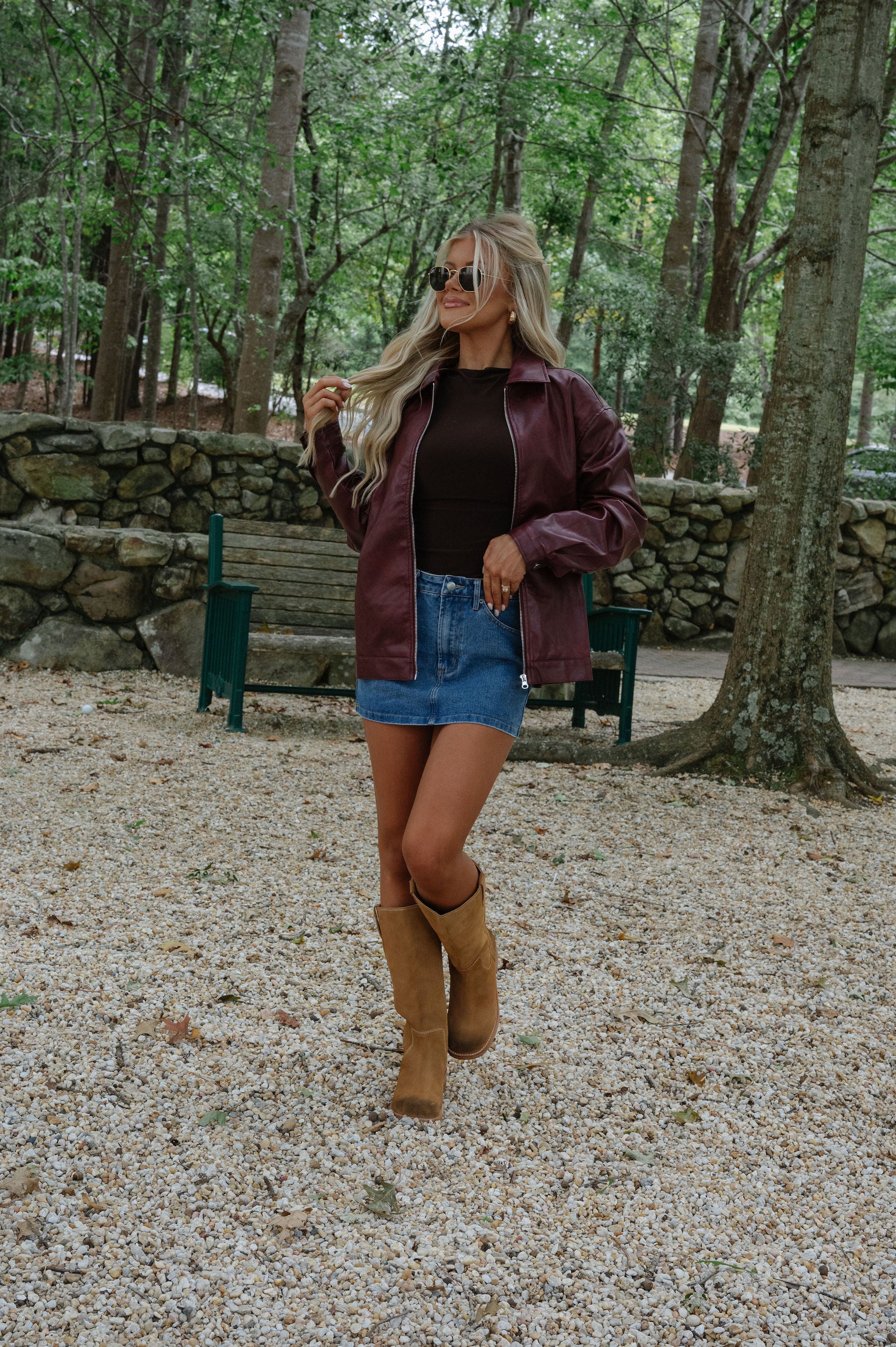 Marleigh Faux Leather Jacket-Cherry