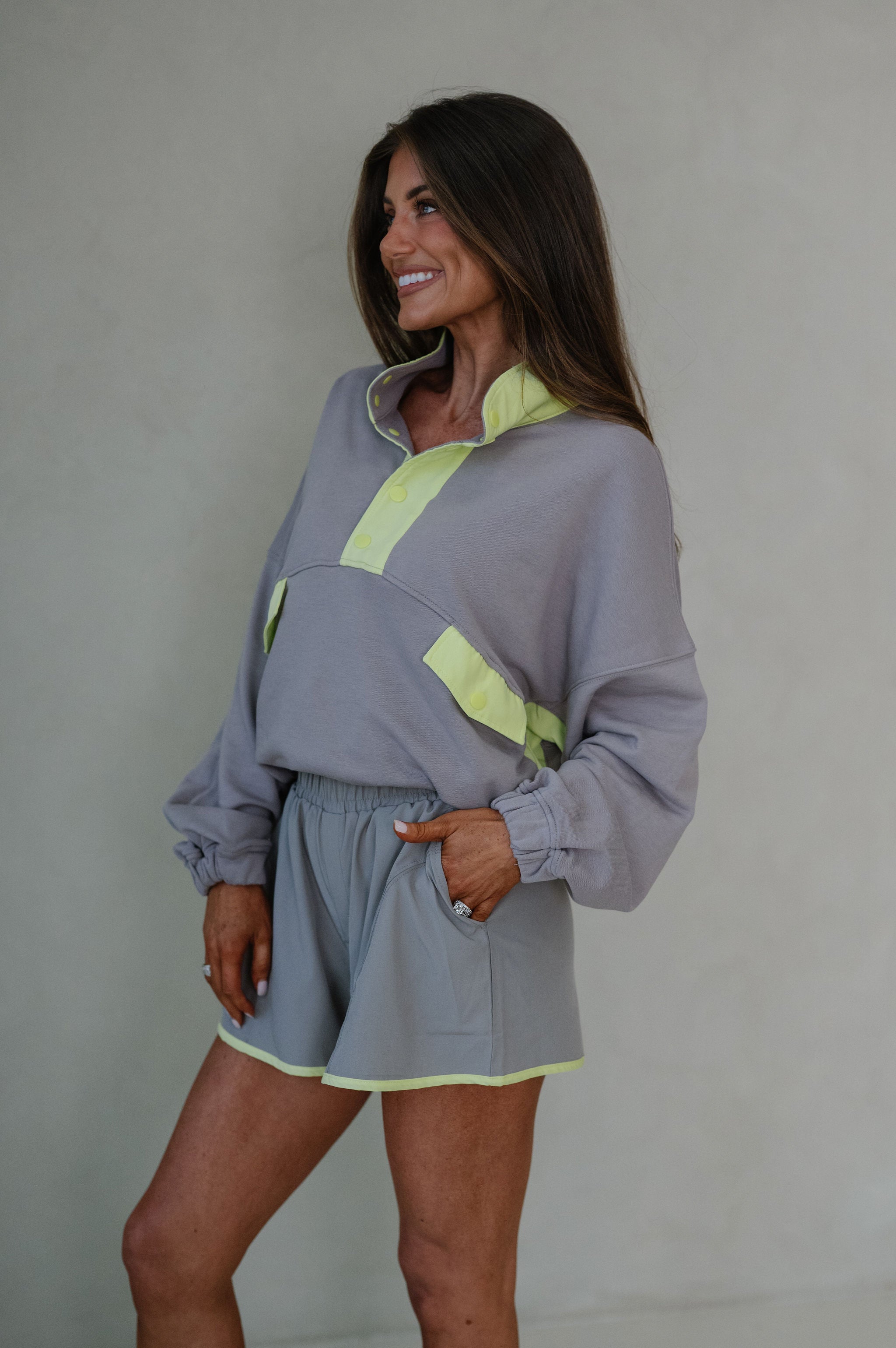 French Terry Playful Set-Stone Taupe/Lime