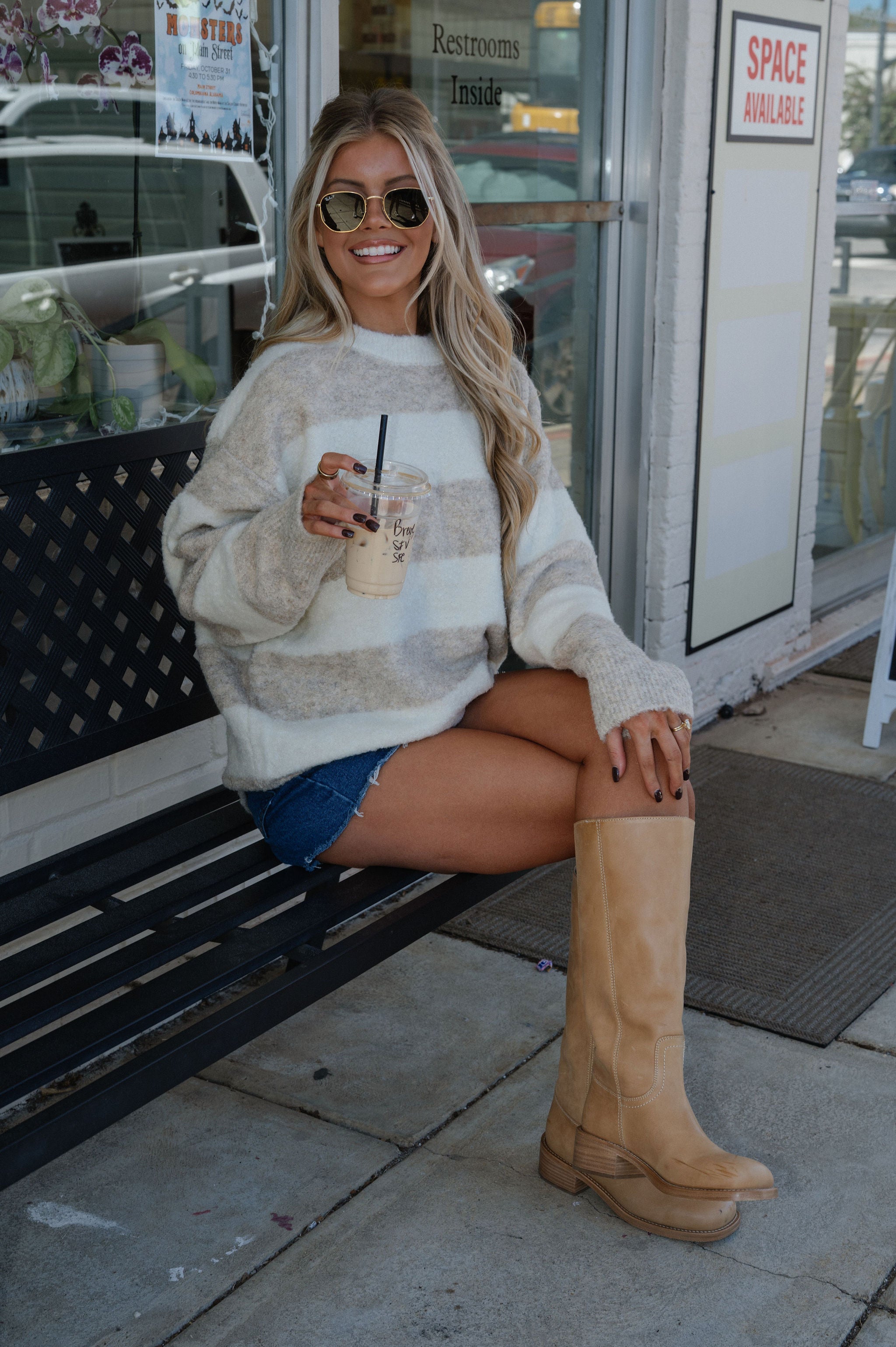 Olsen Textured Sweater-Cream/Taupe