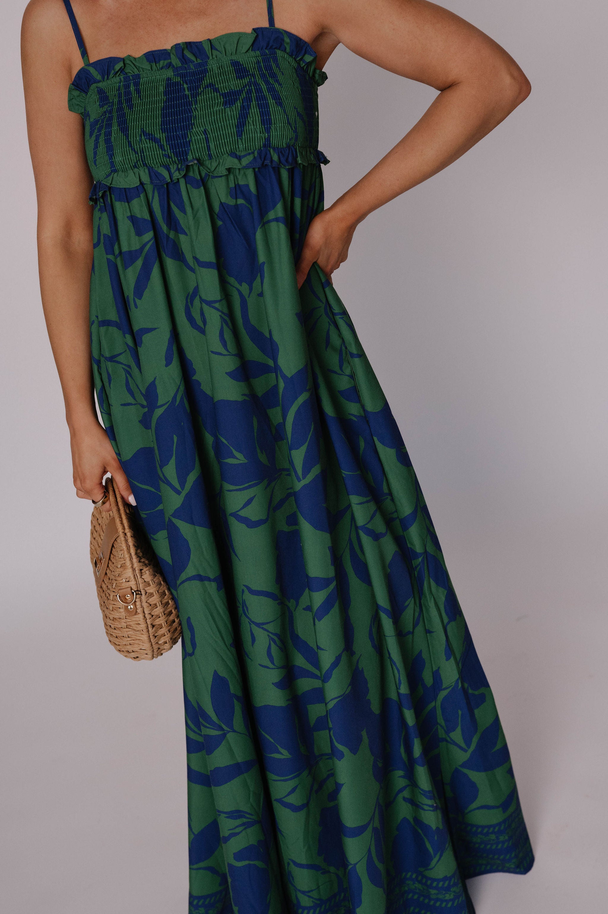 Coraline Floral Maxi Dress-Green/Blue