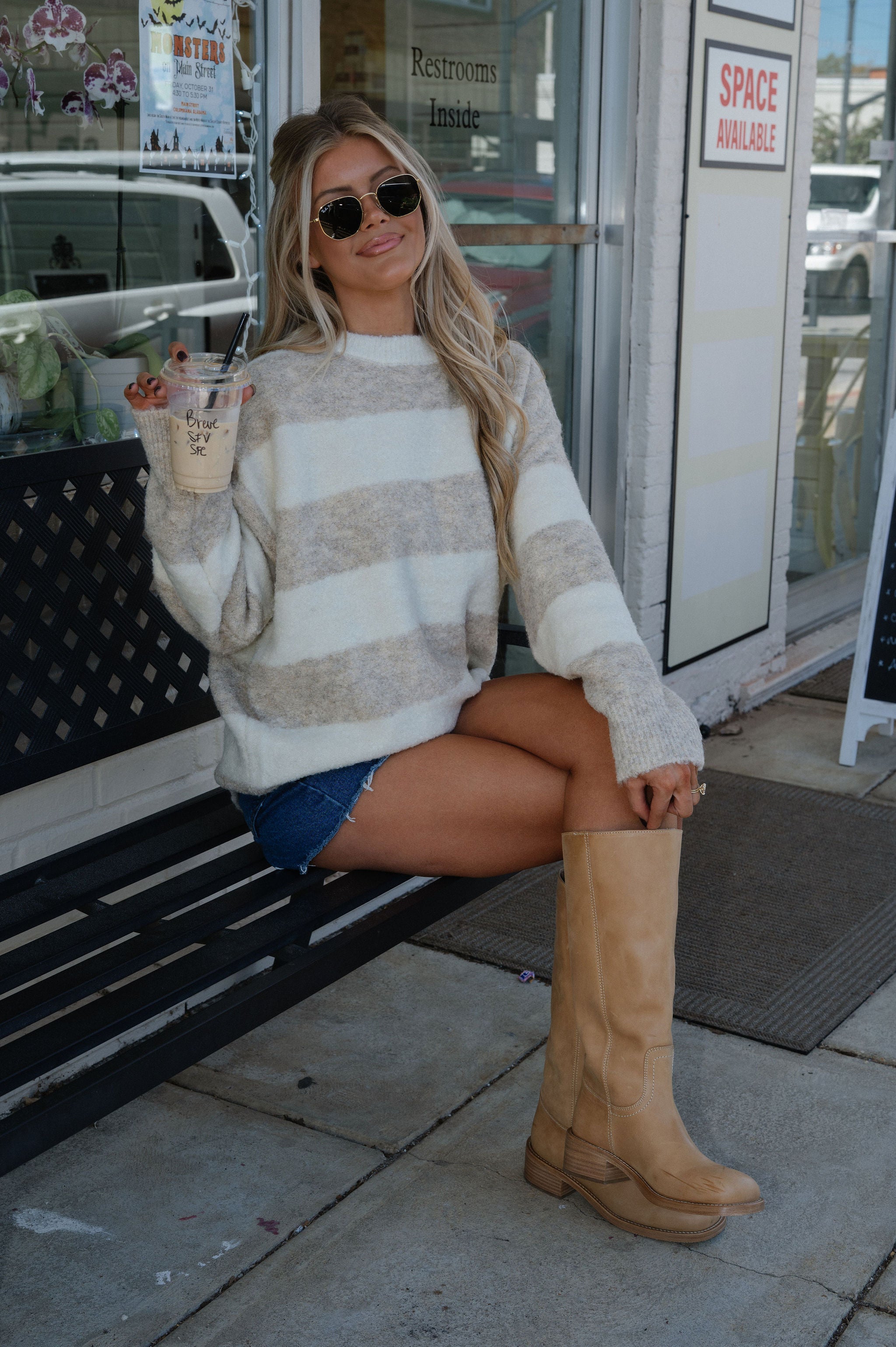 Olsen Textured Sweater-Cream/Taupe