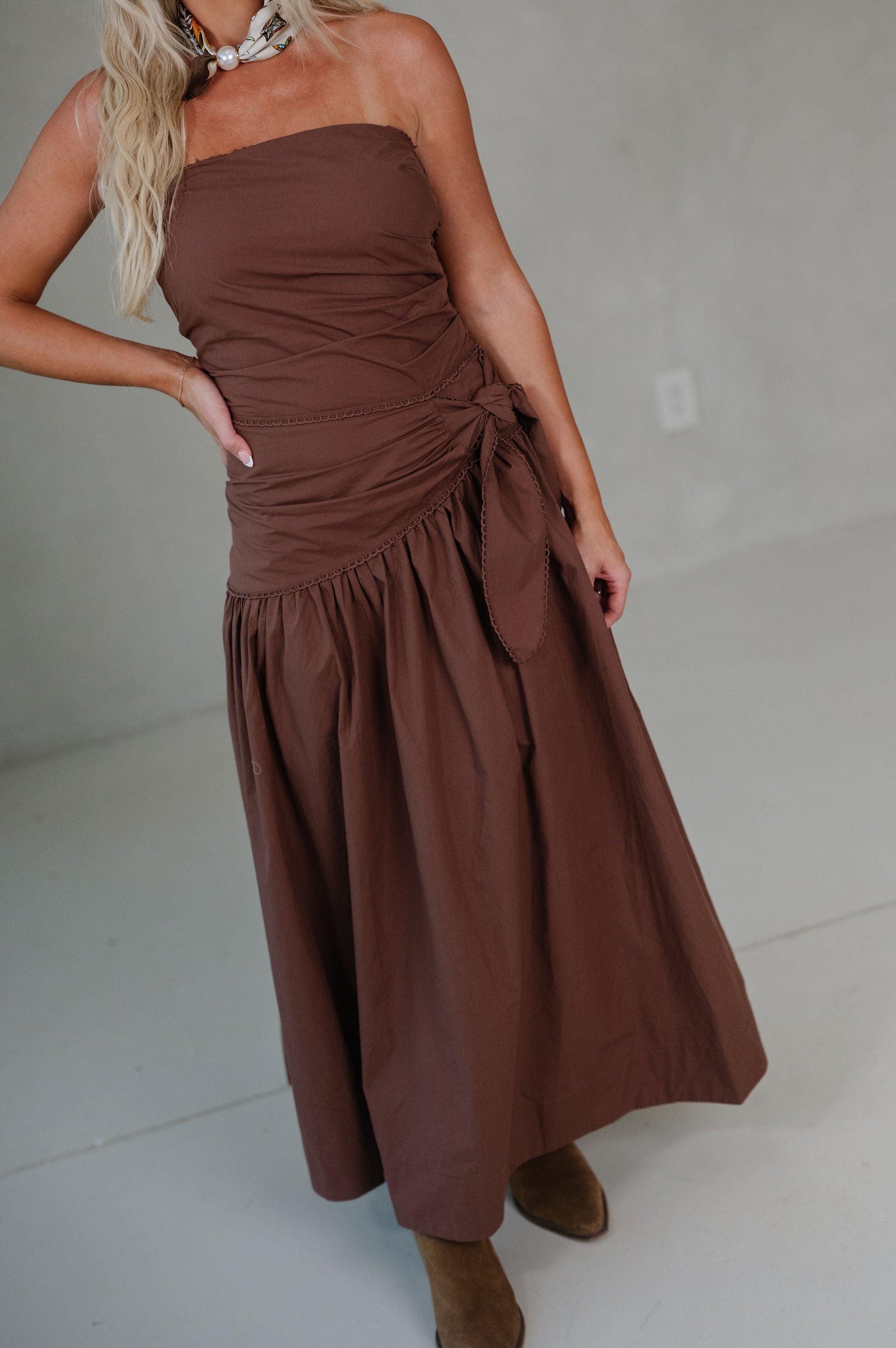 Daley Strapless Maxi Dress-Brown