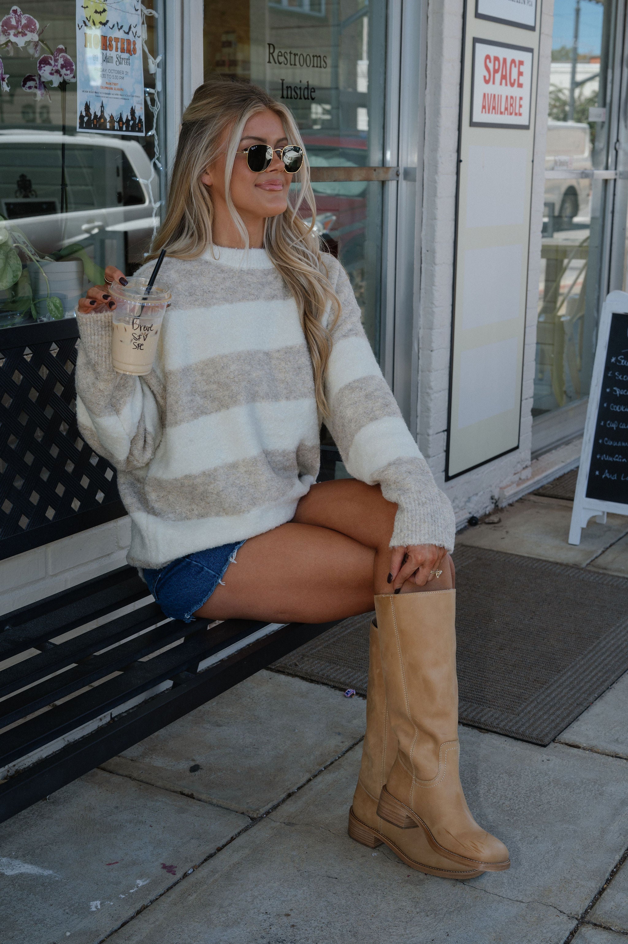 Olsen Textured Sweater-Cream/Taupe