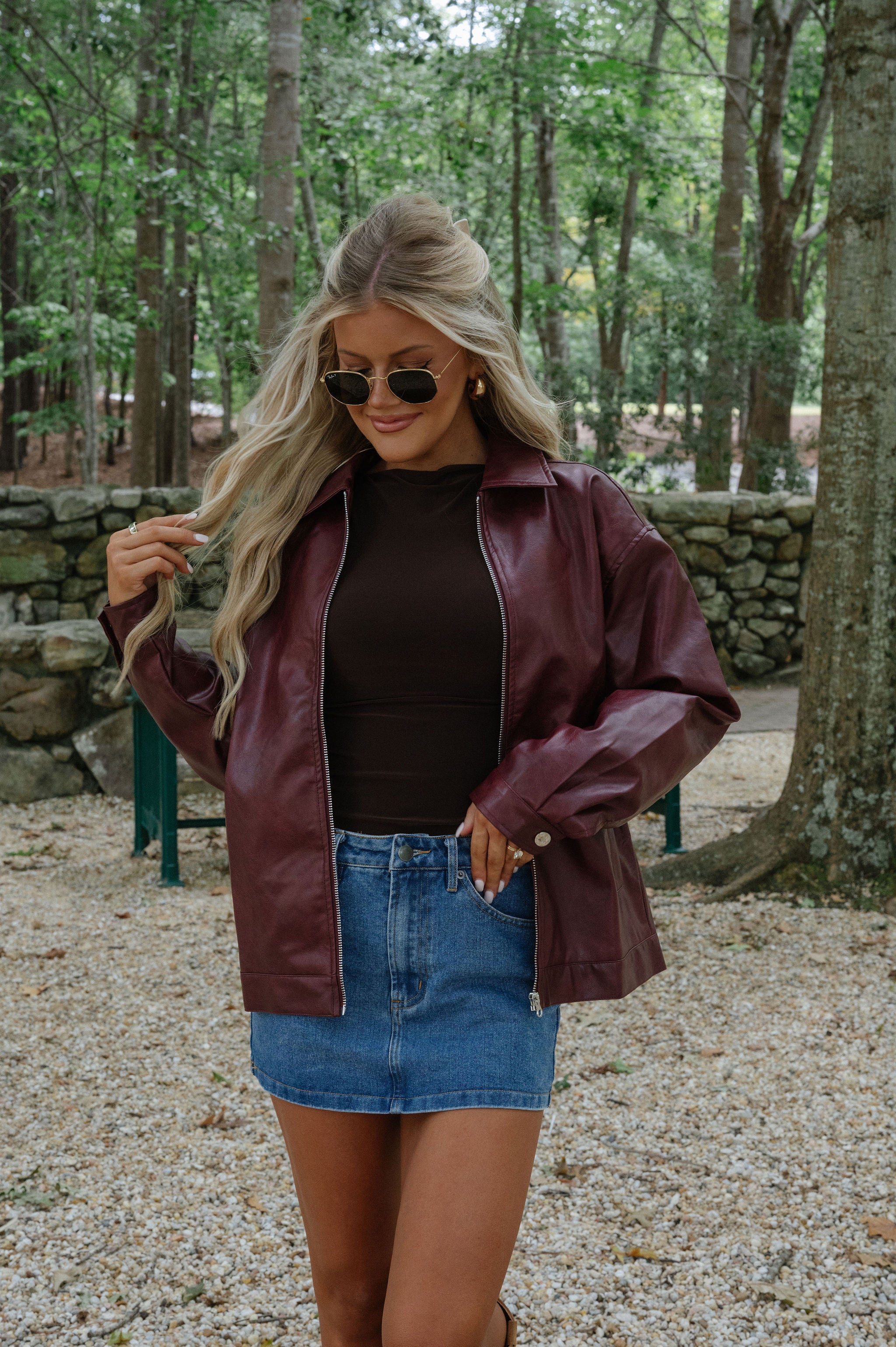 Marleigh Faux Leather Jacket-Cherry