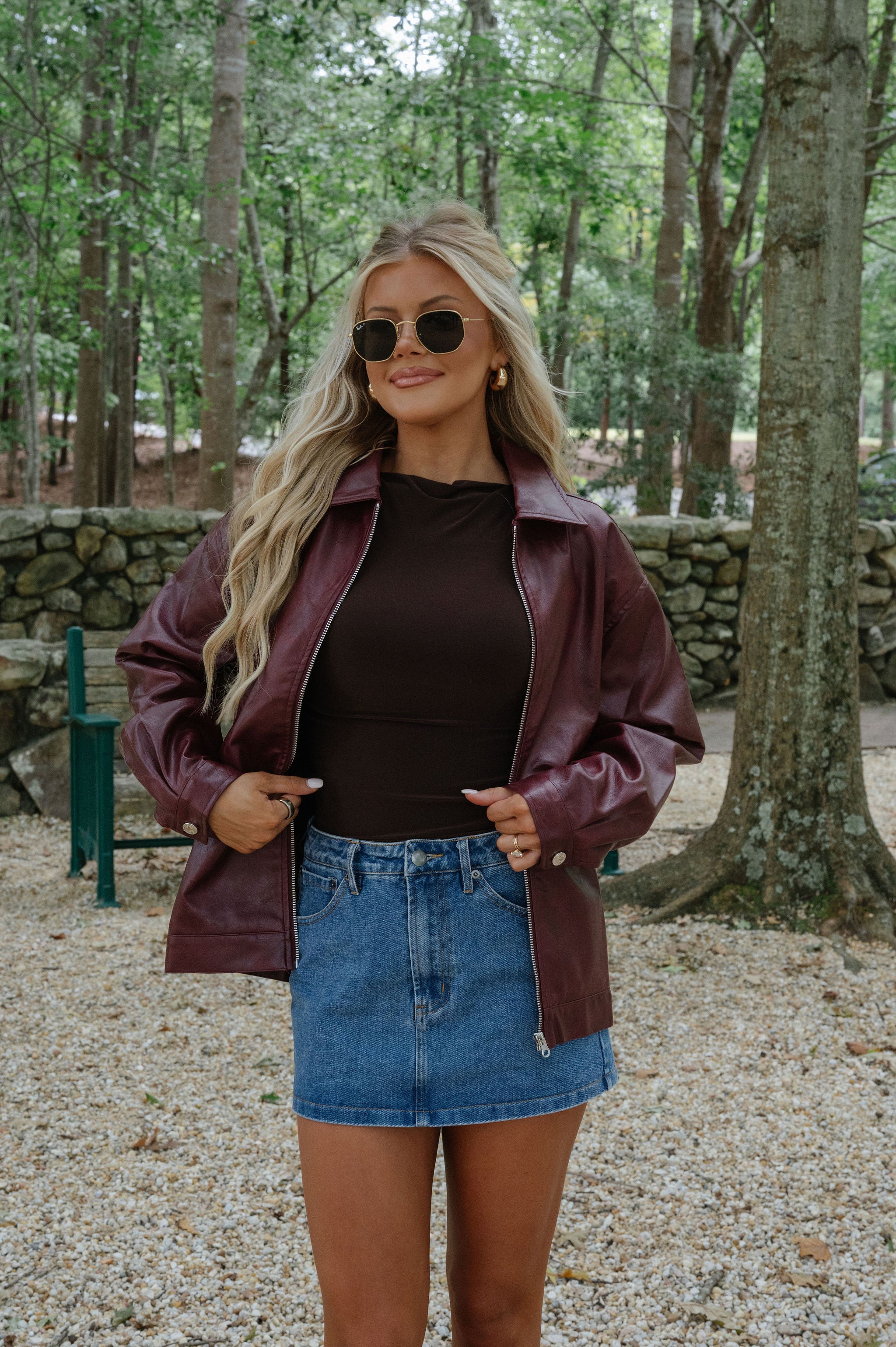 Marleigh Faux Leather Jacket-Cherry