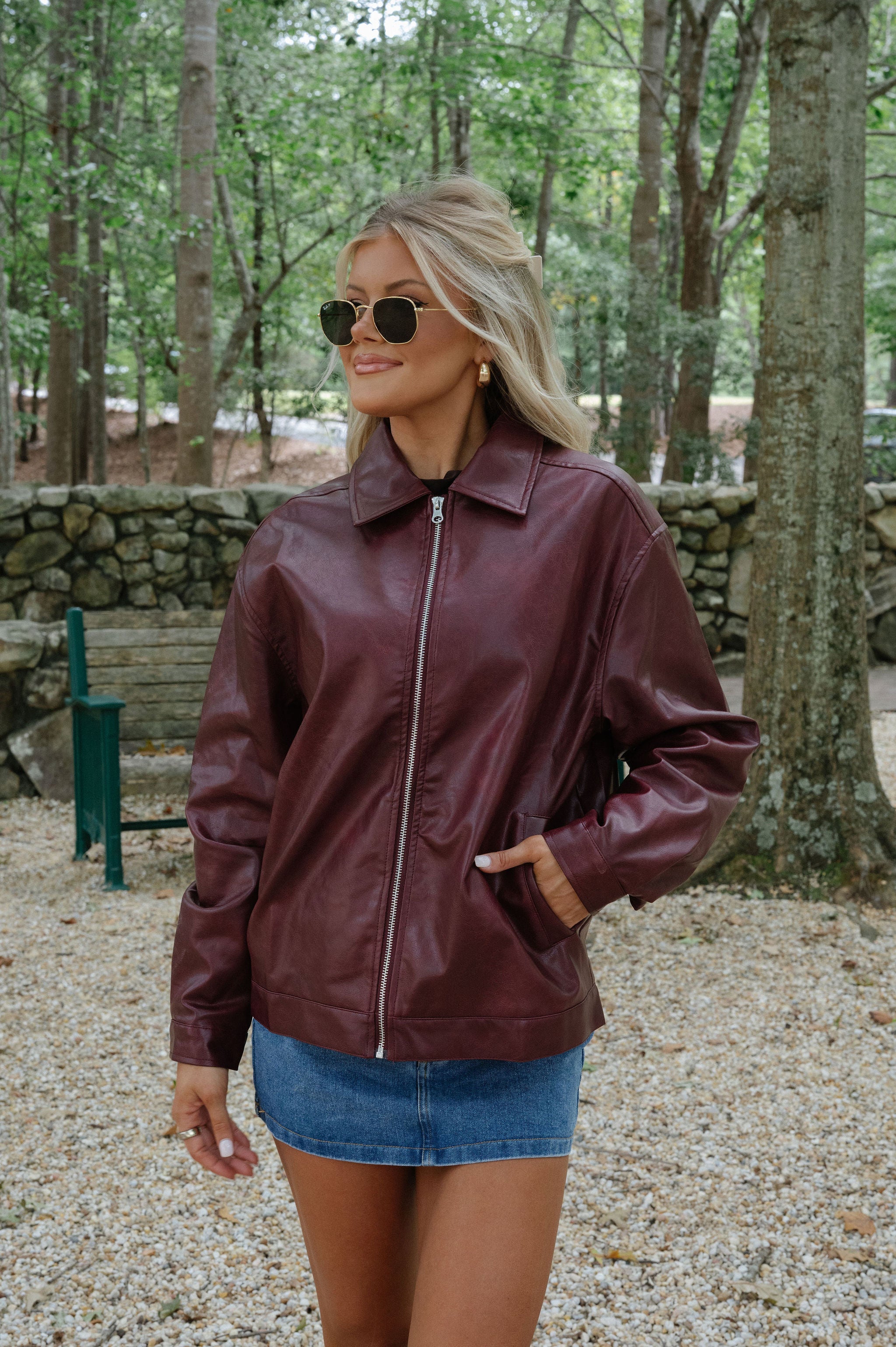 Marleigh Faux Leather Jacket-Cherry