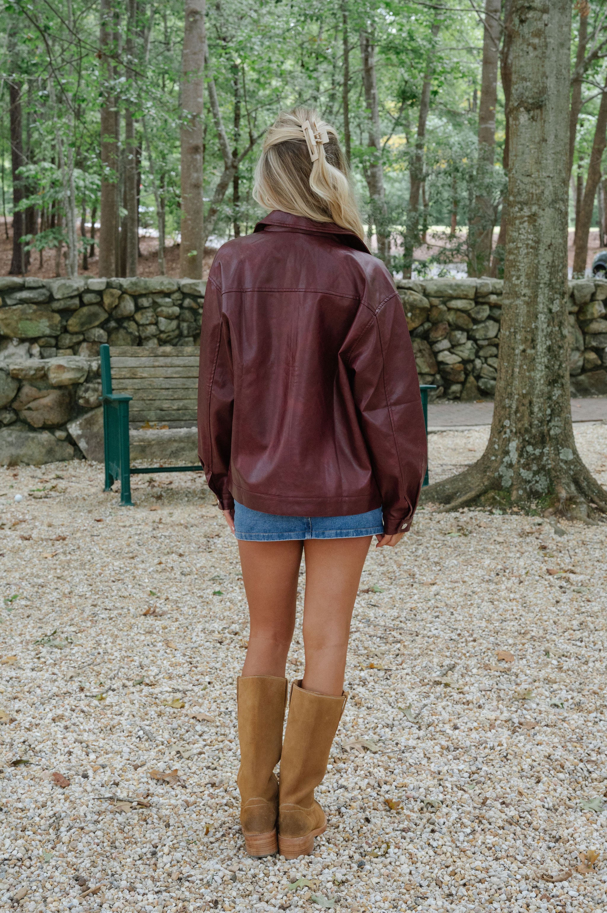 Marleigh Faux Leather Jacket-Cherry