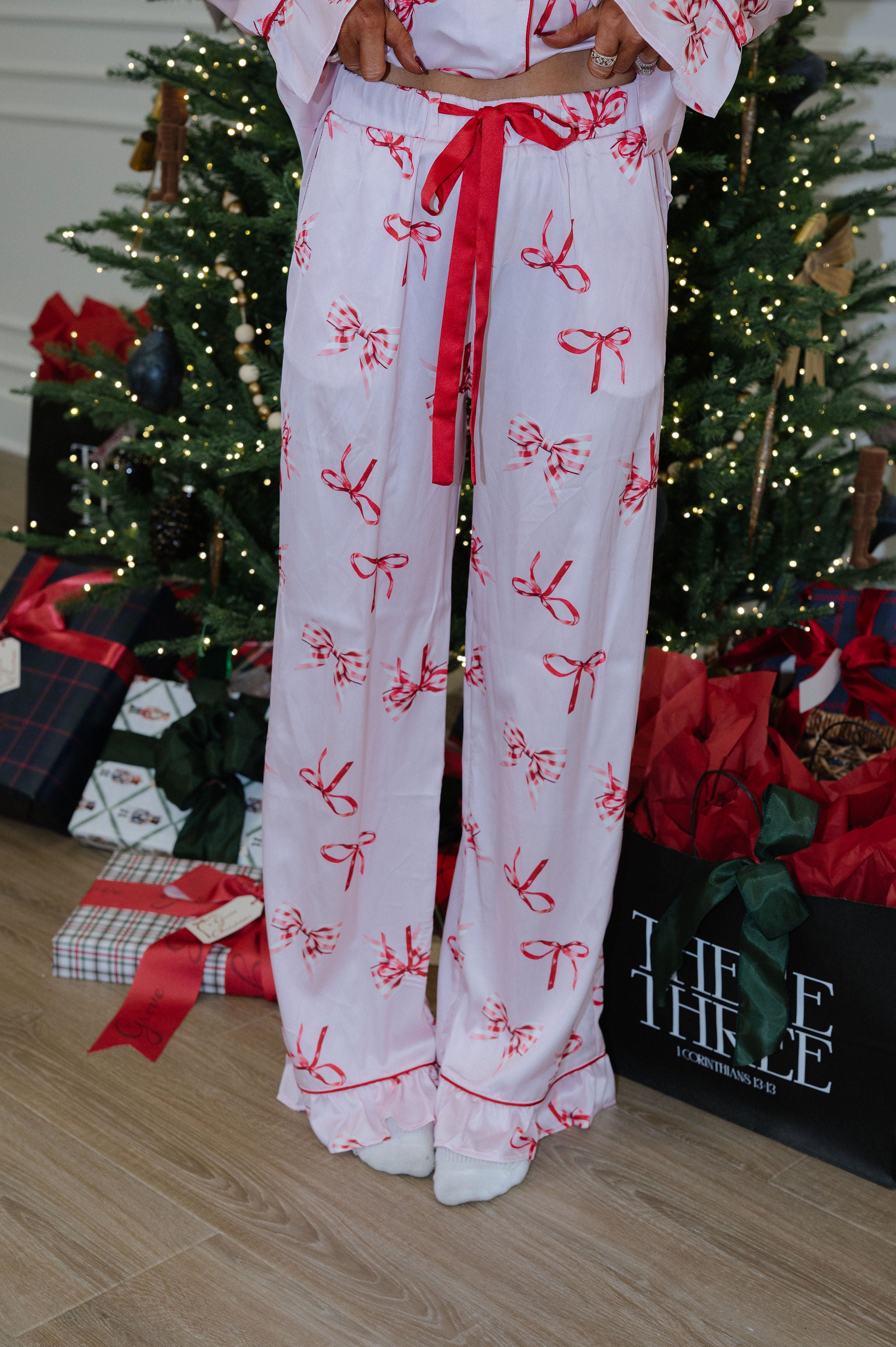 Bentley Bow Satin Pajamas-Light Pink