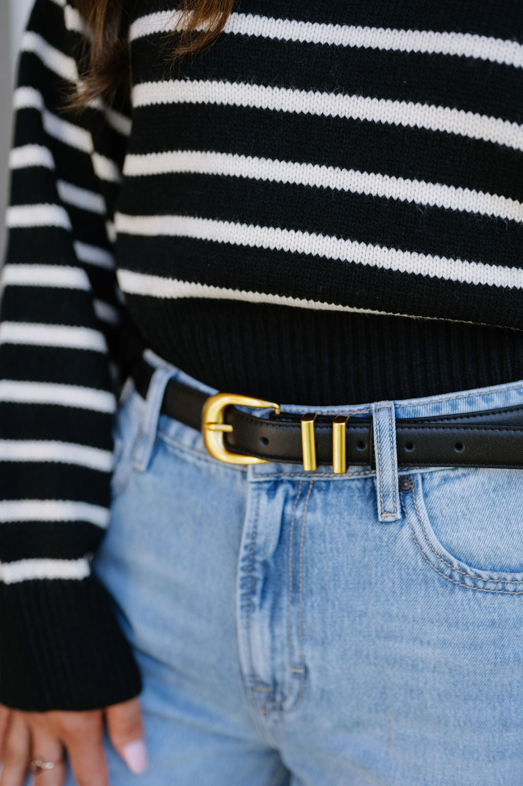 Chunky Metal Leather Belt-Black/Gold