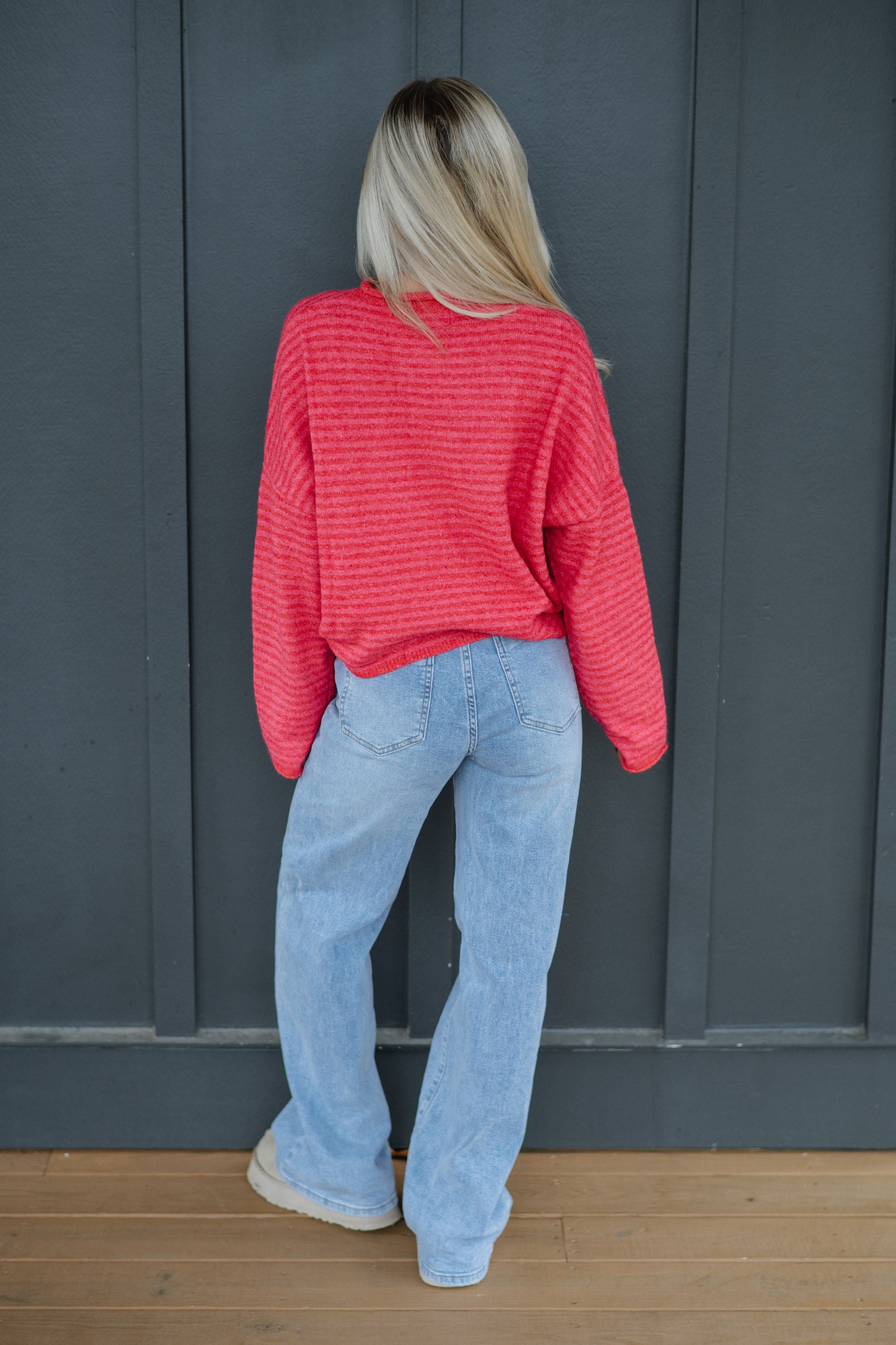 Mallory Mini Striped Cardigan- Cherry Red
