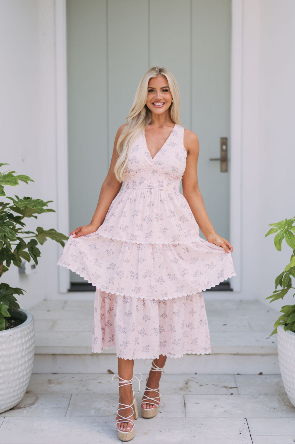 Kennedy Floral Midi Dress- Pink