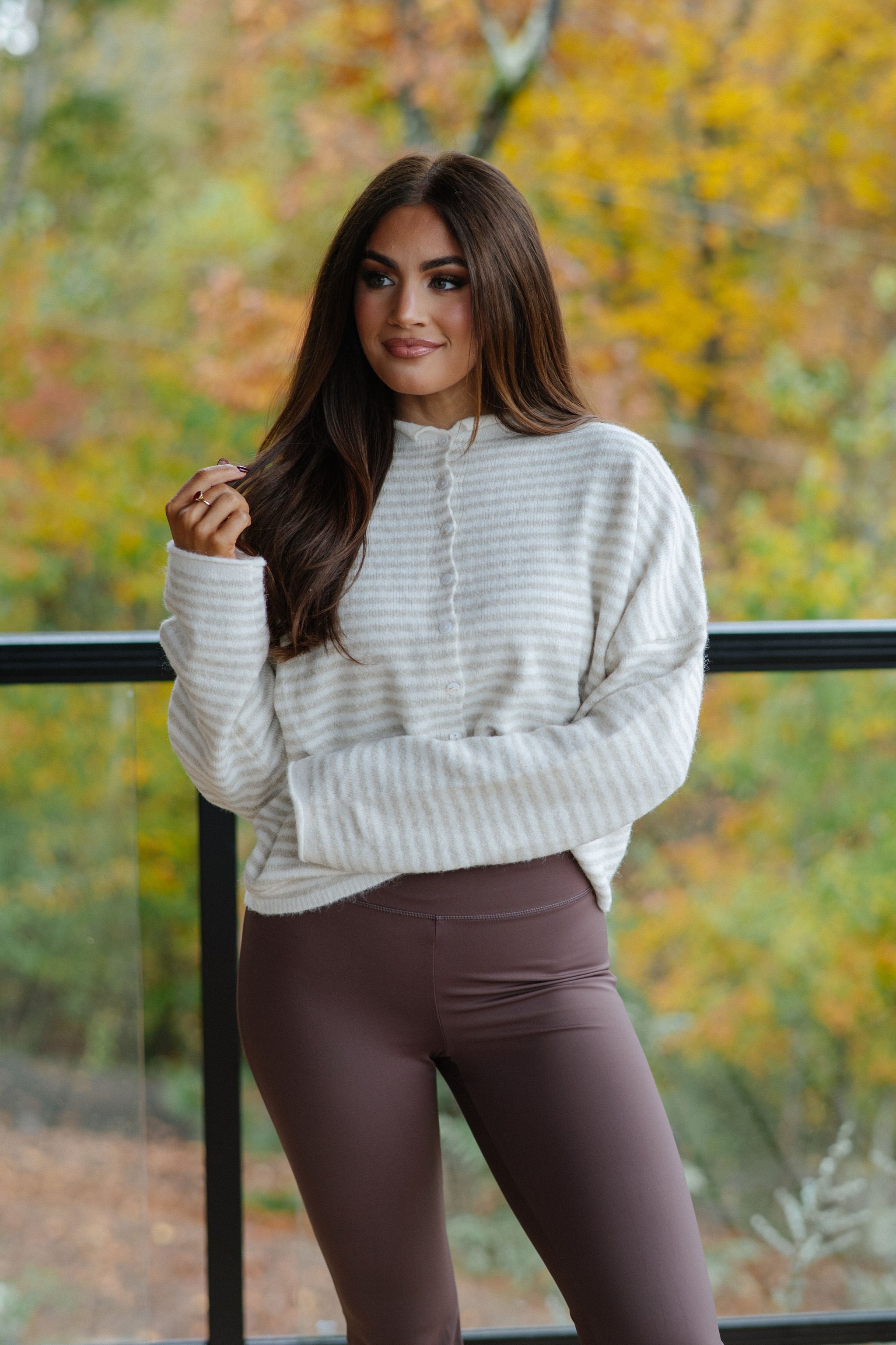 Mallory Mini Striped Cardigan- Cream