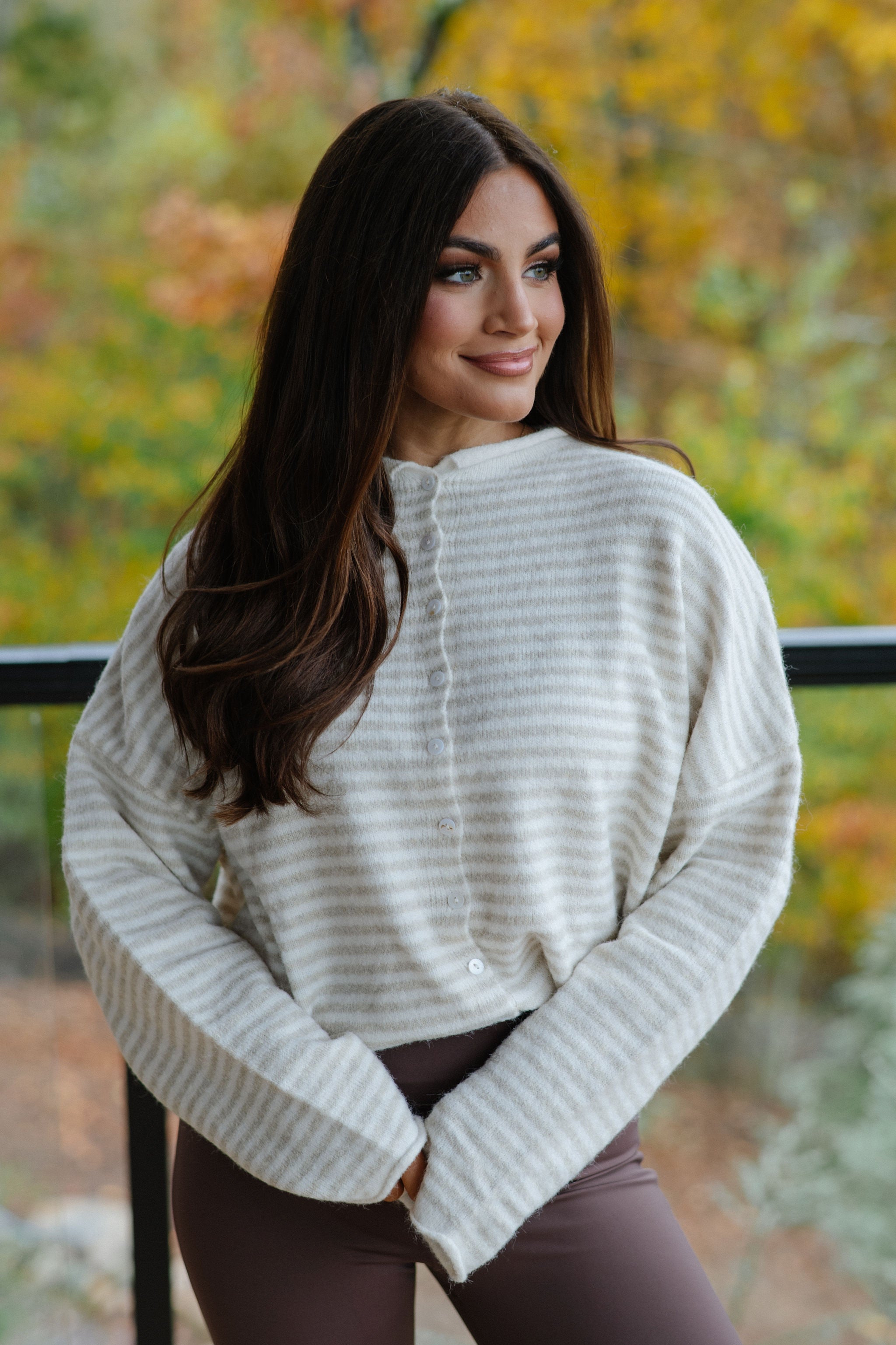 Mallory Mini Striped Cardigan- Cream