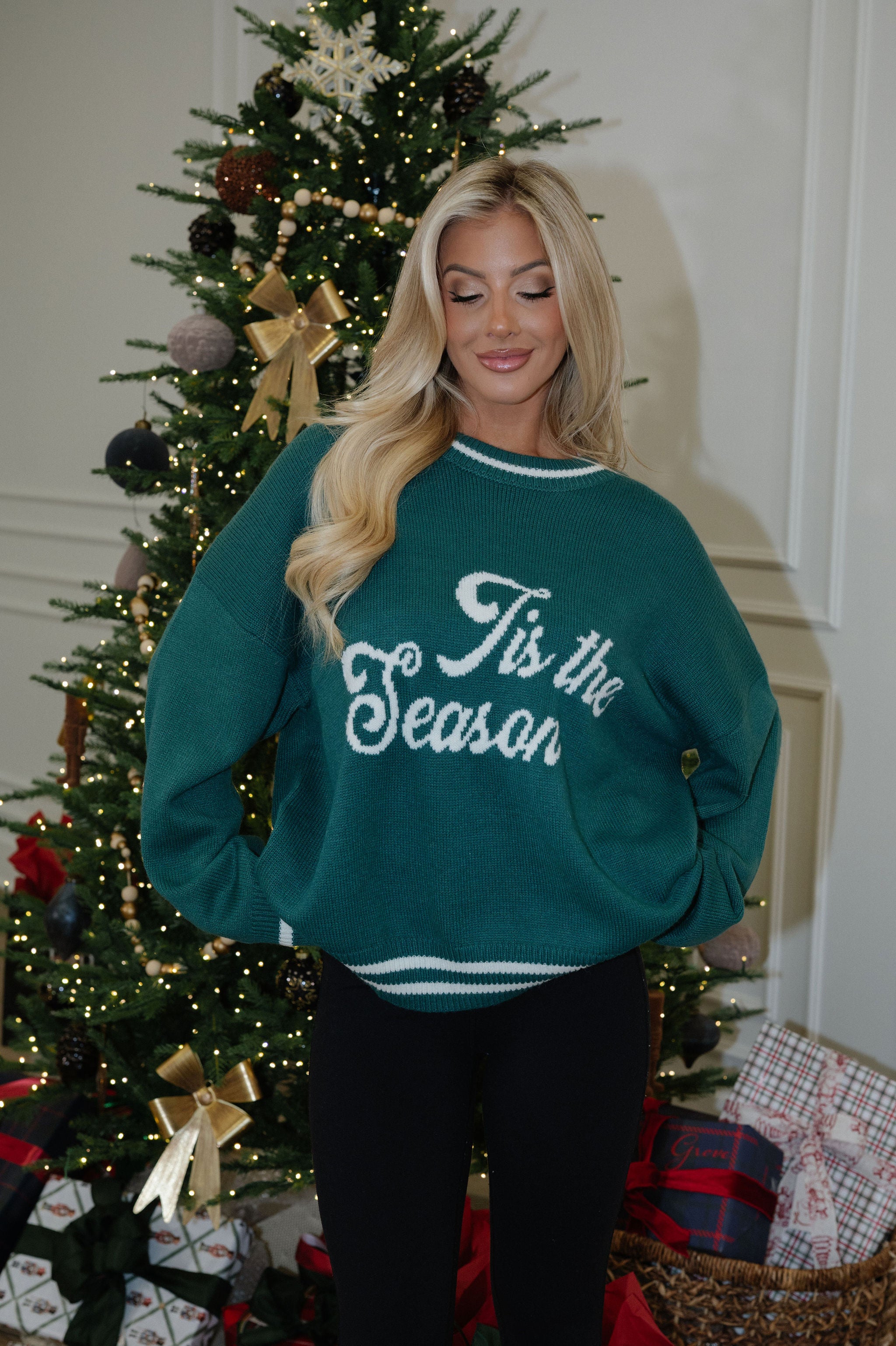 Tis The Season Graphic Sweater-Forest Green
