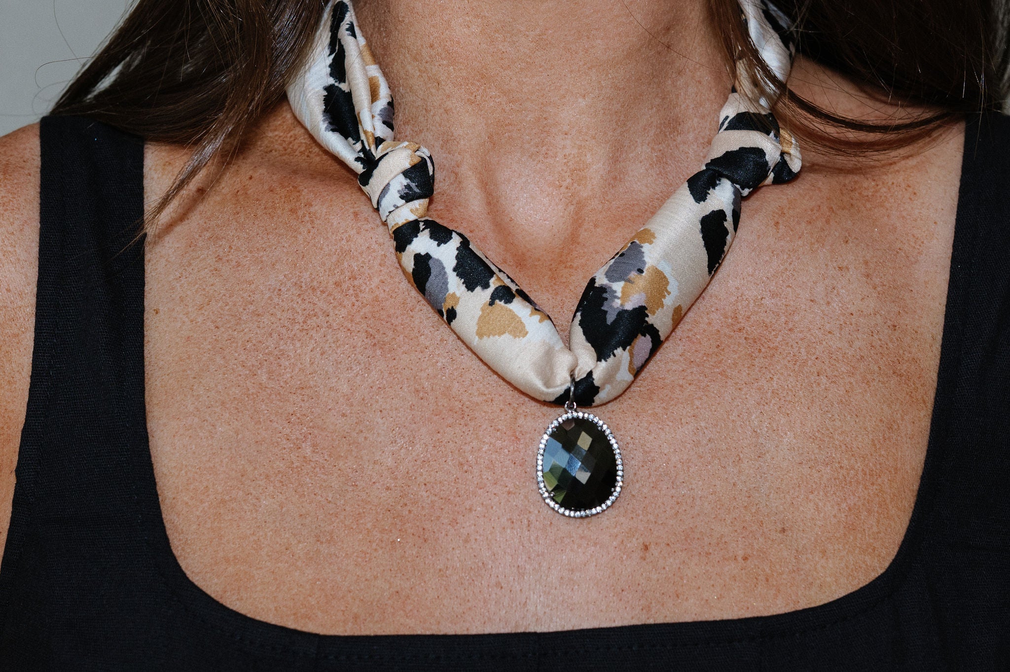Leopard & Hematite Stone Scarf Necklace