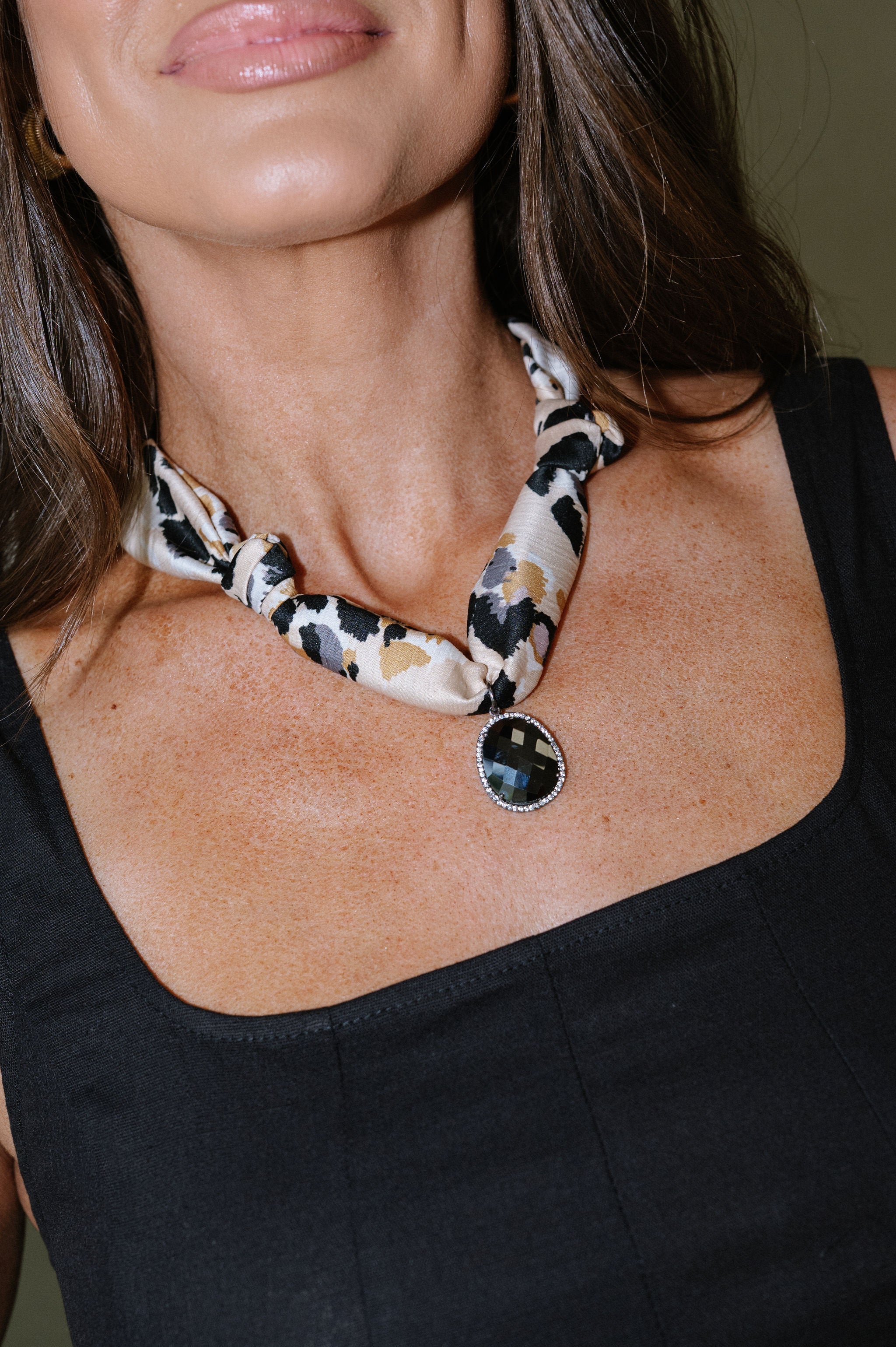 Leopard & Hematite Stone Scarf Necklace