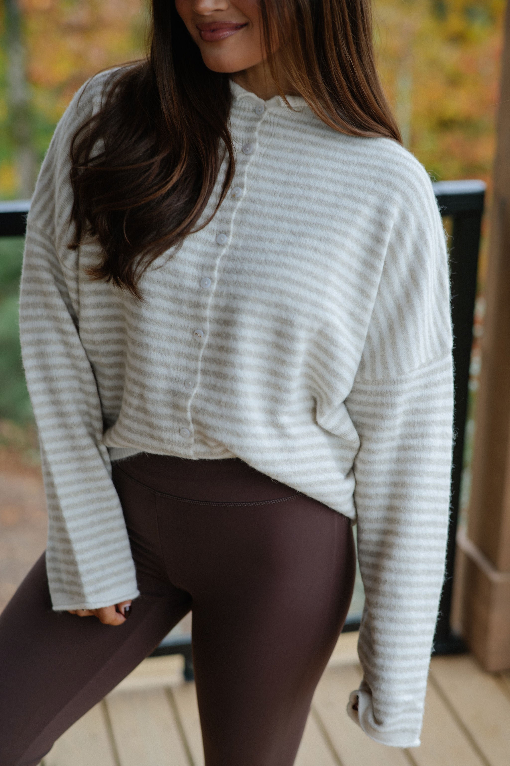 Mallory Mini Striped Cardigan- Cream