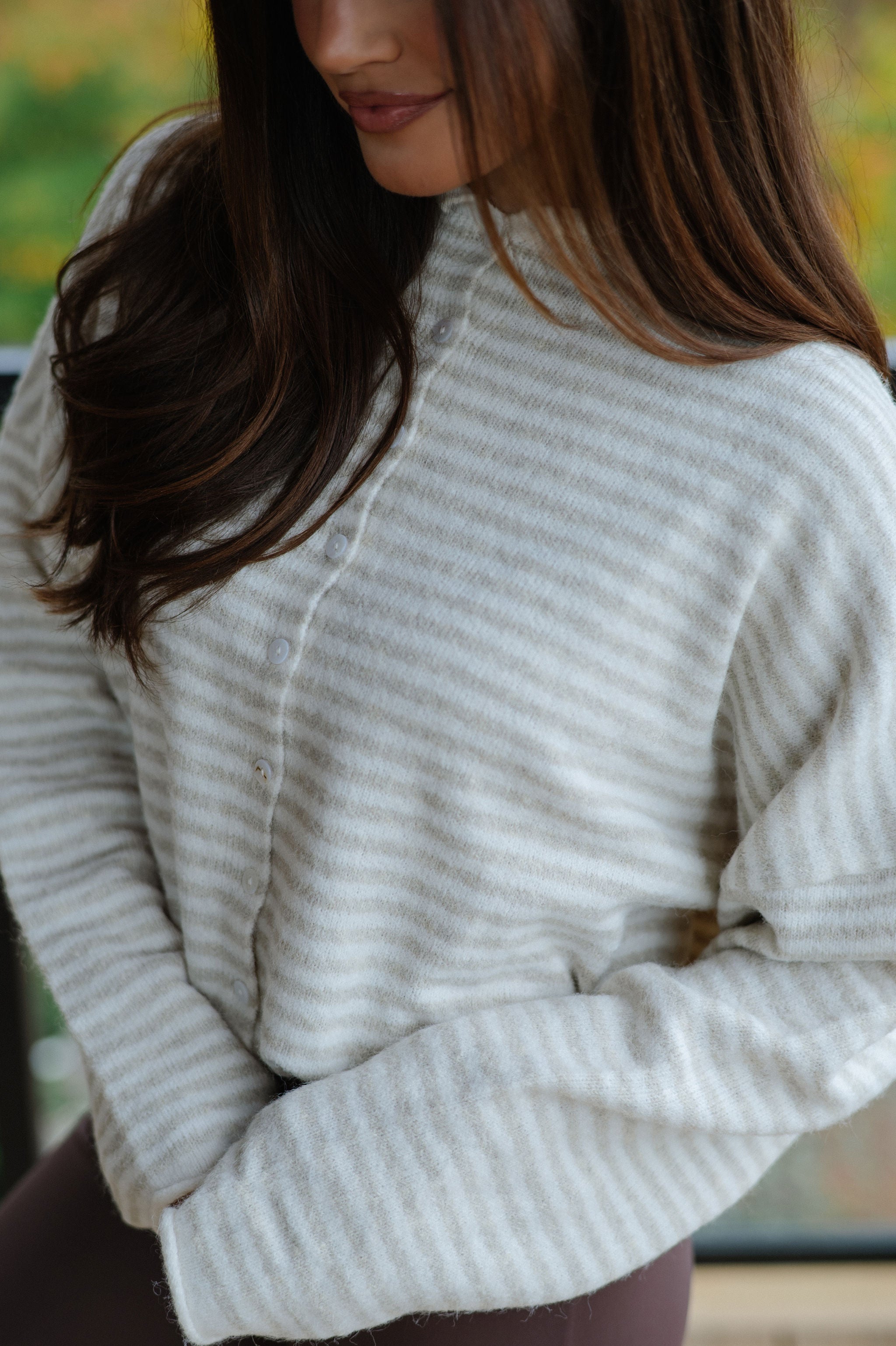 Mallory Mini Striped Cardigan- Cream