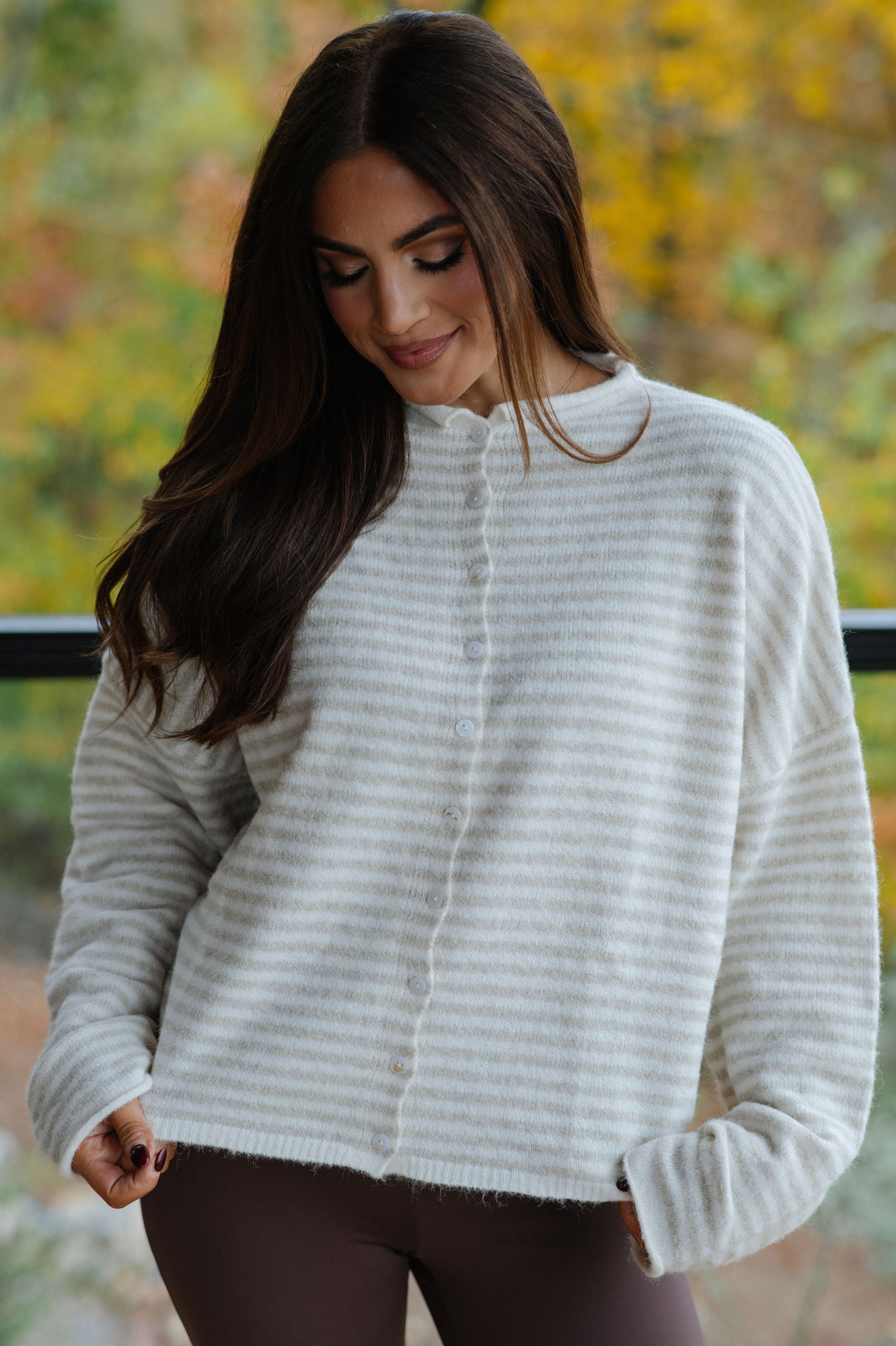 Mallory Mini Striped Cardigan- Cream