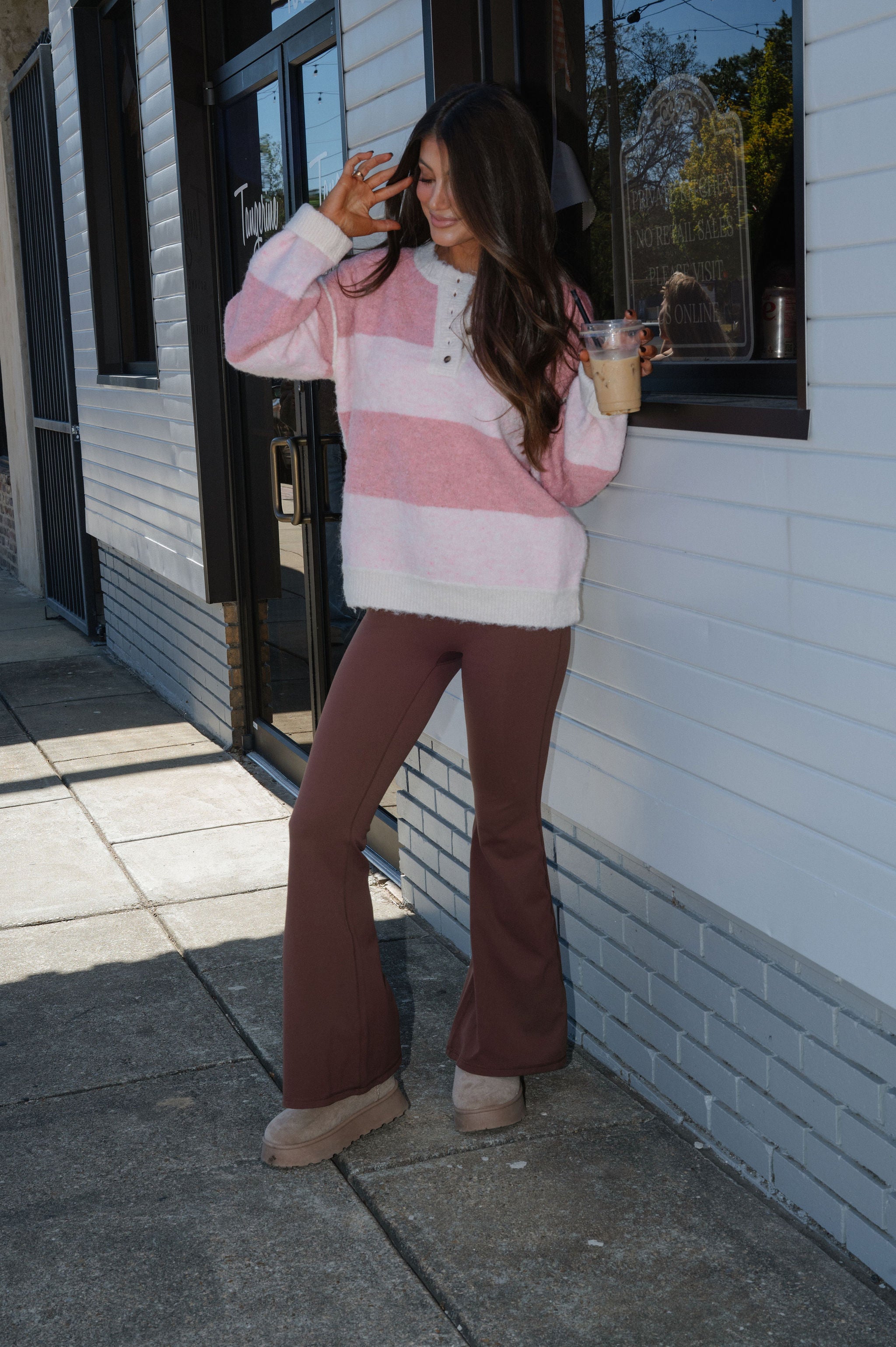 Knit Henley Sweater Top-Pink