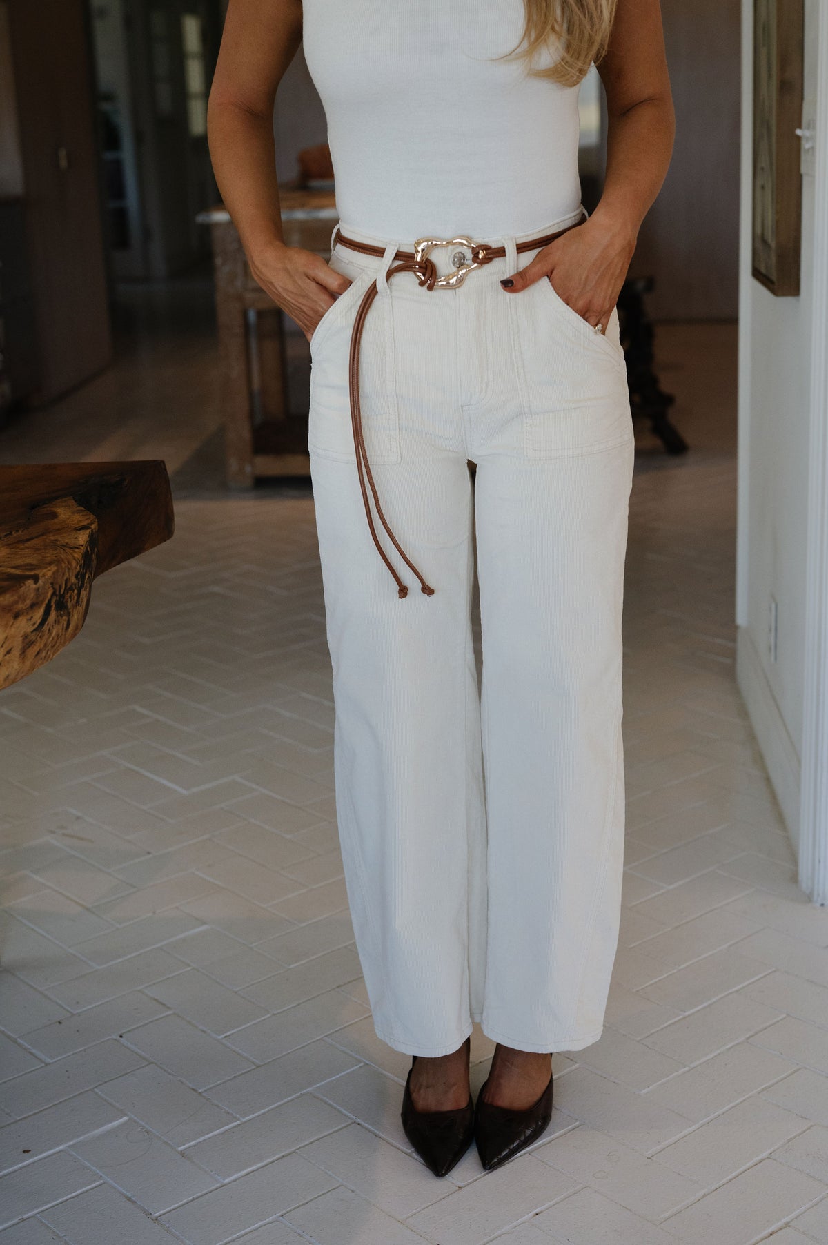 Sally Corduroy Straight Leg Pants-Cream