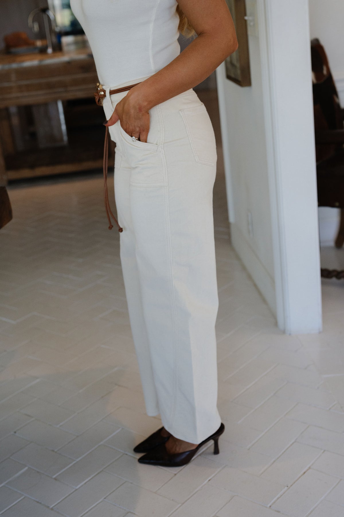 Sally Corduroy Straight Leg Pants-Cream