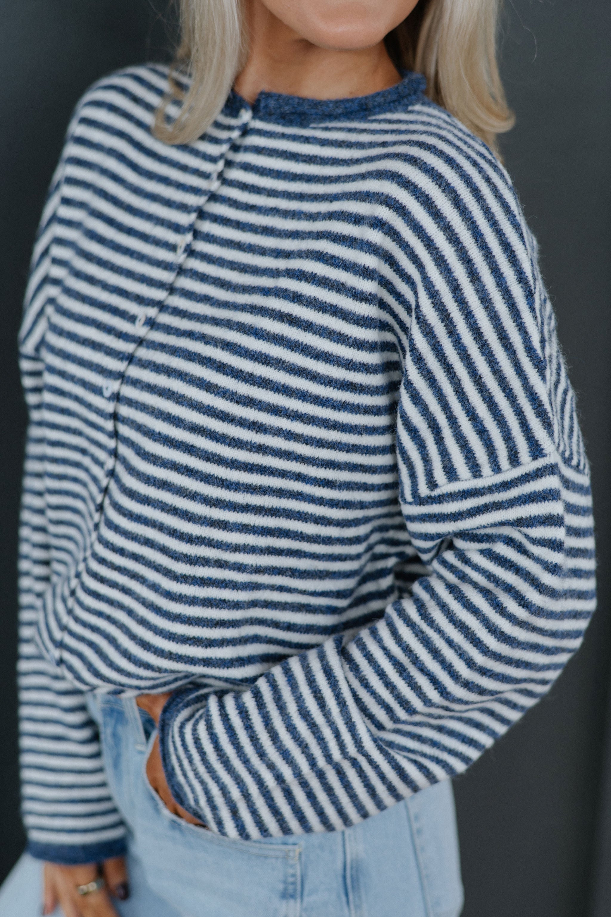 Mallory Mini Striped Cardigan- Denim