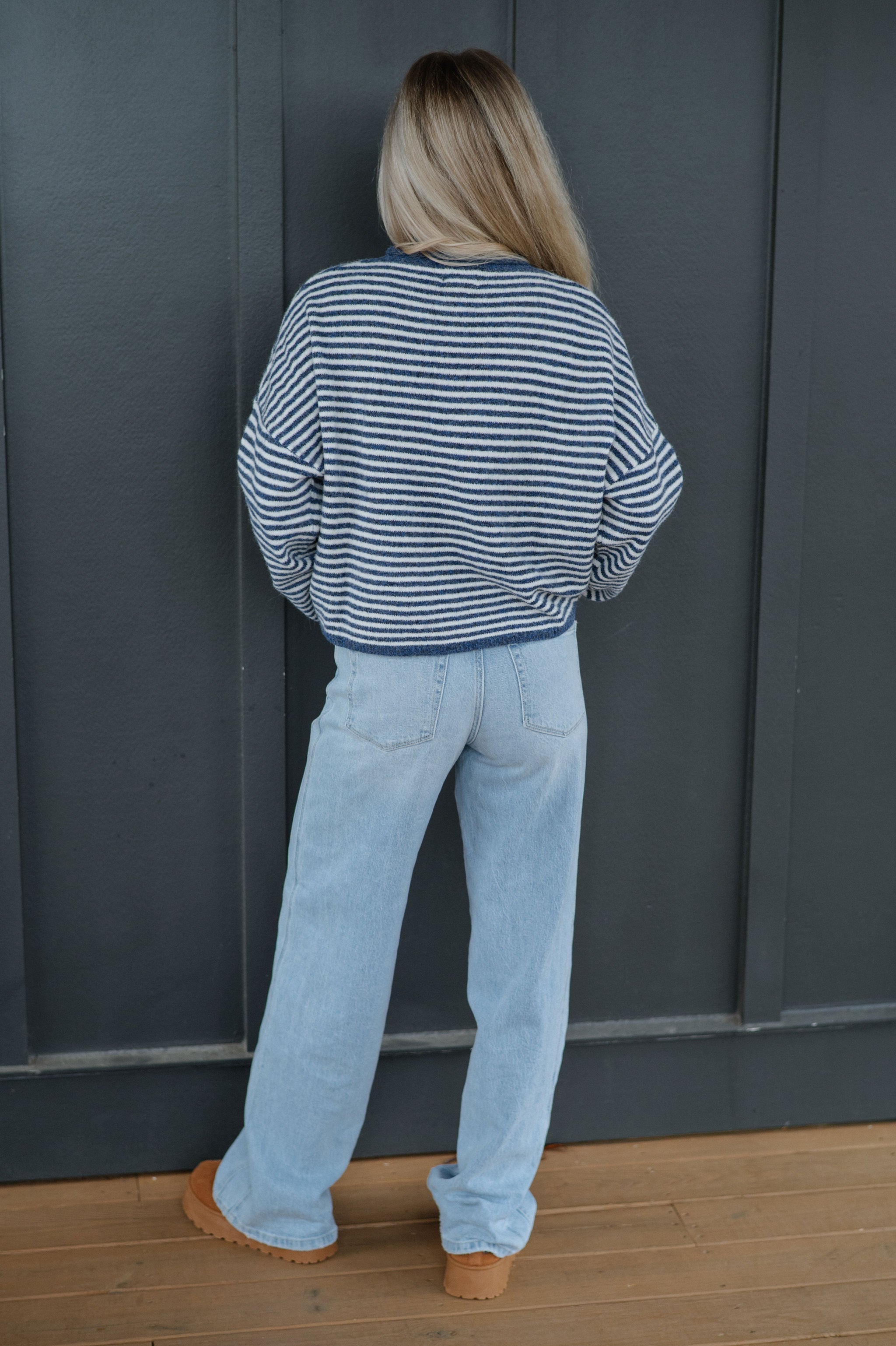 Mallory Mini Striped Cardigan- Denim