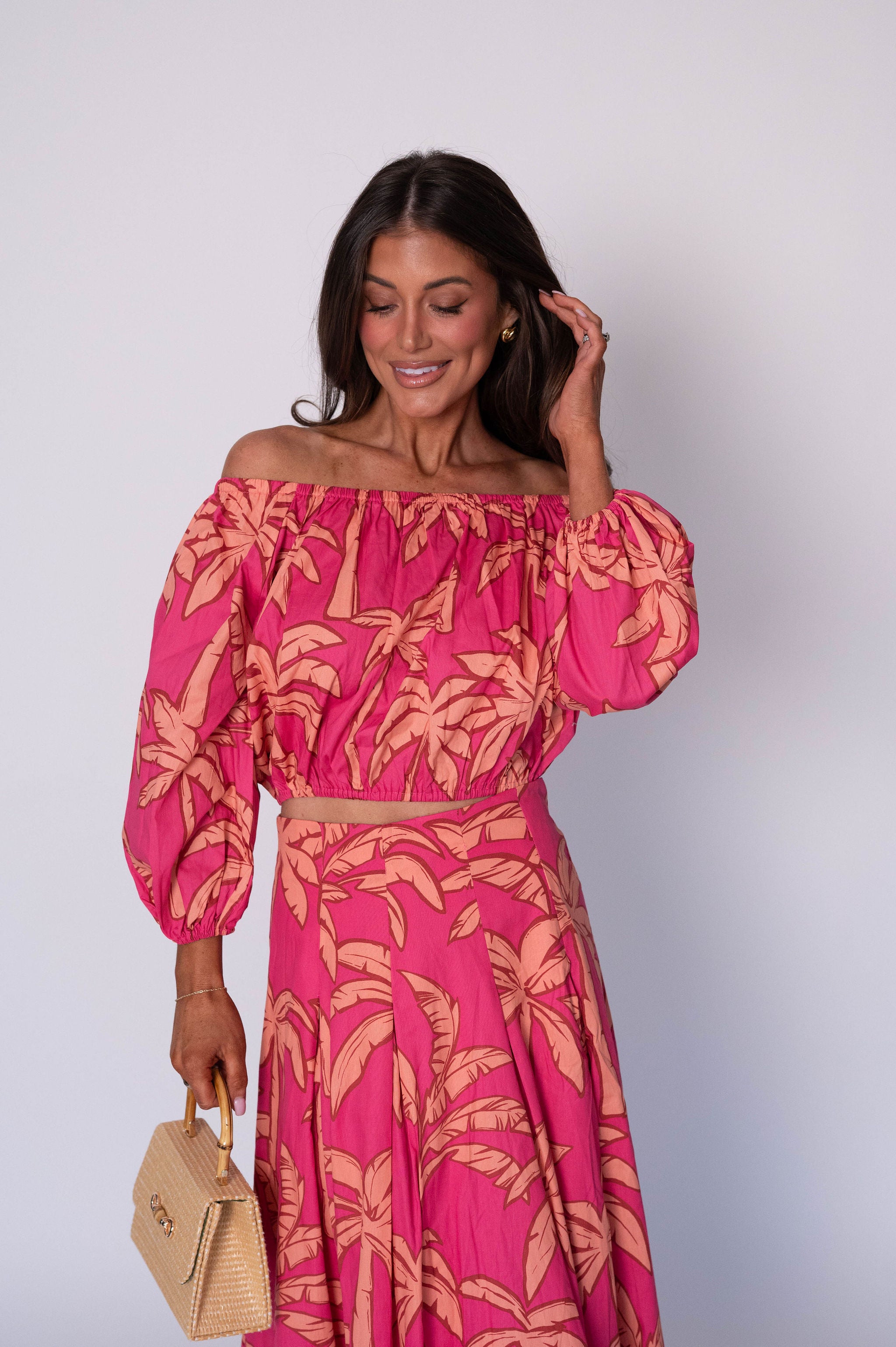 Kailani OTS Floral Skirt Set-Pink