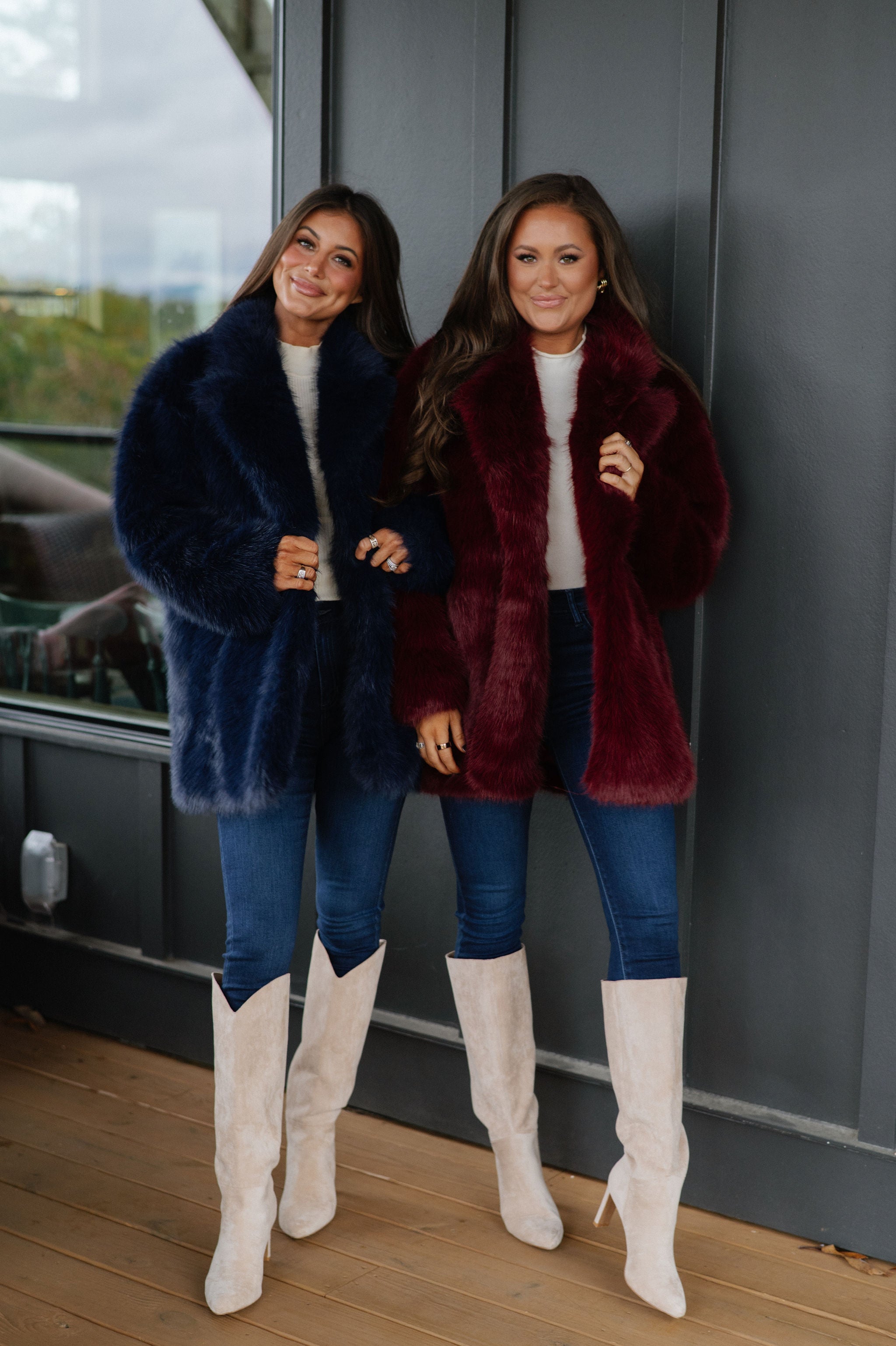 Josephine Faux Fur Coat-Navy