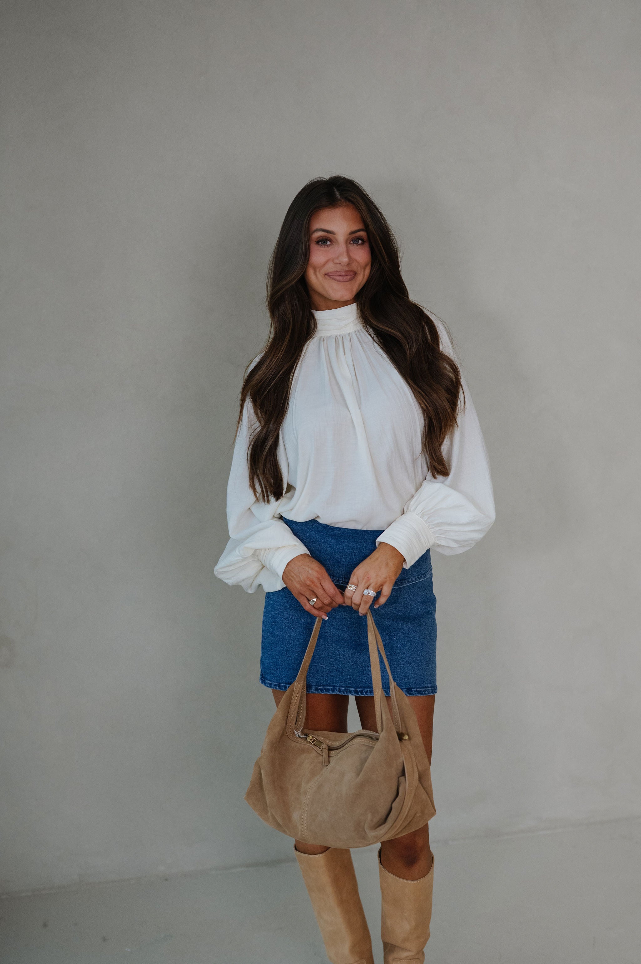 Mal Mock Neck Blouse-Cream