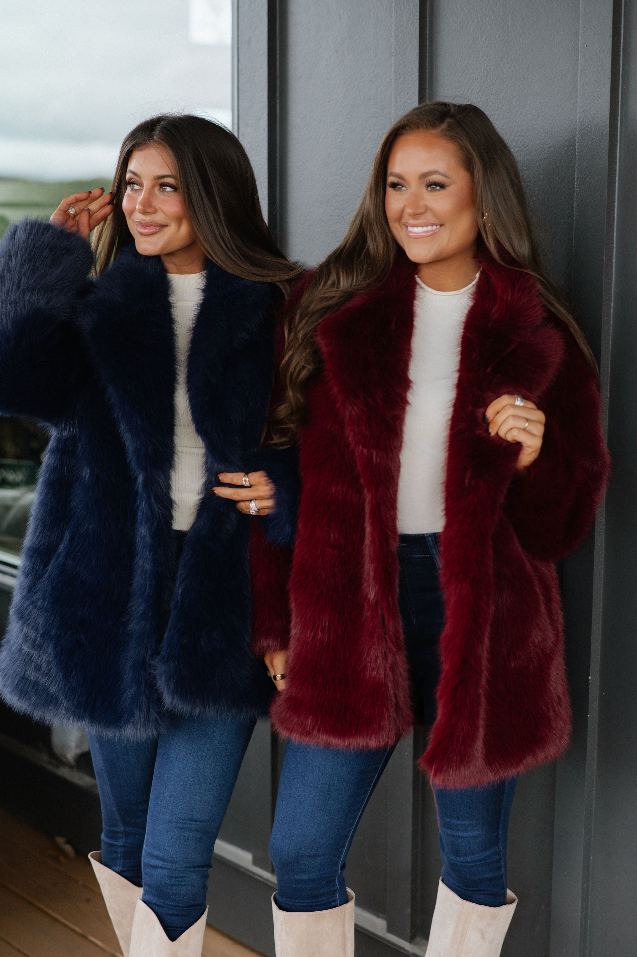 Josephine Faux Fur Coat-Navy