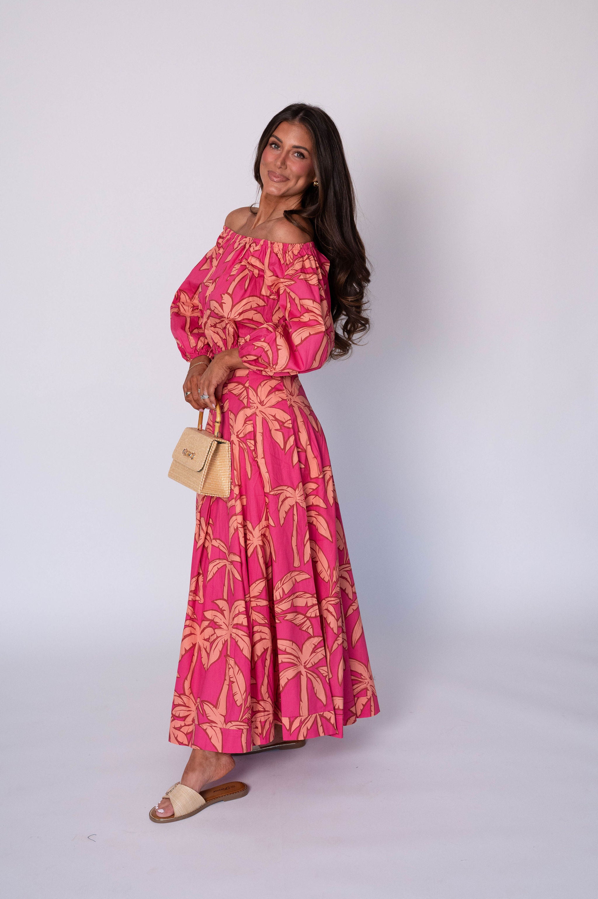 Kailani OTS Floral Skirt Set-Pink