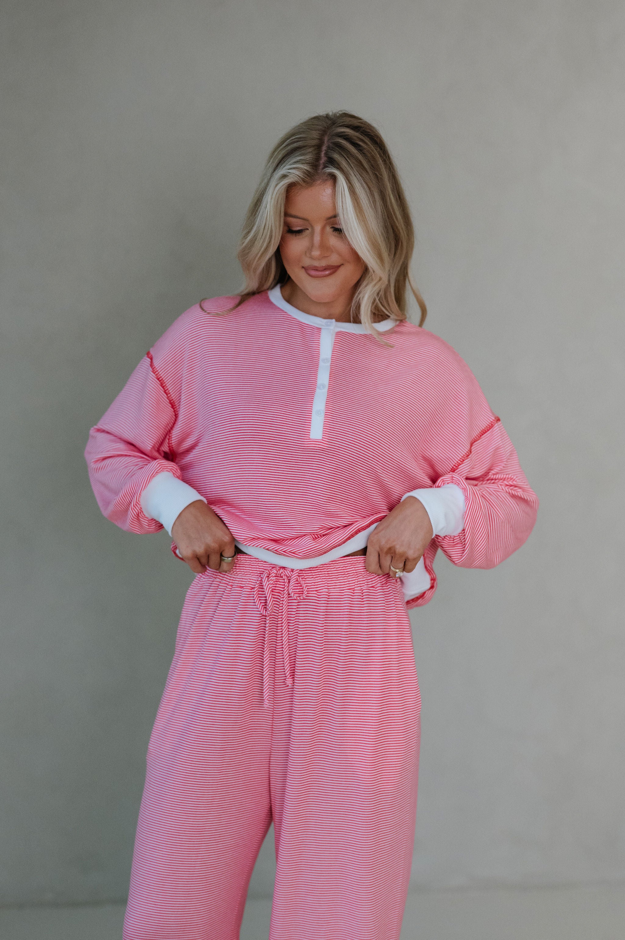 Haley Striped Lounge Pants Set-Watermelon