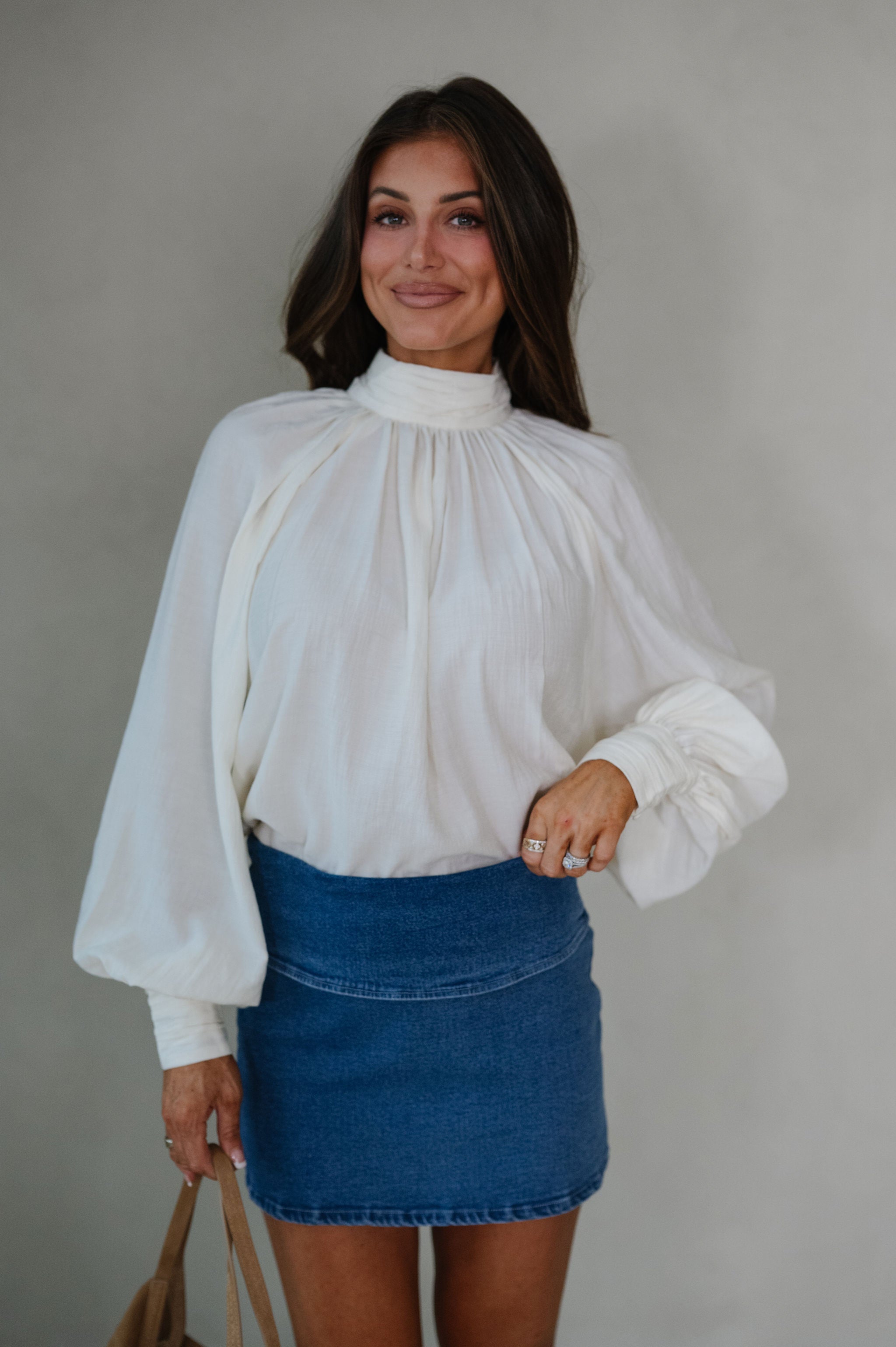 Mal Mock Neck Blouse-Cream