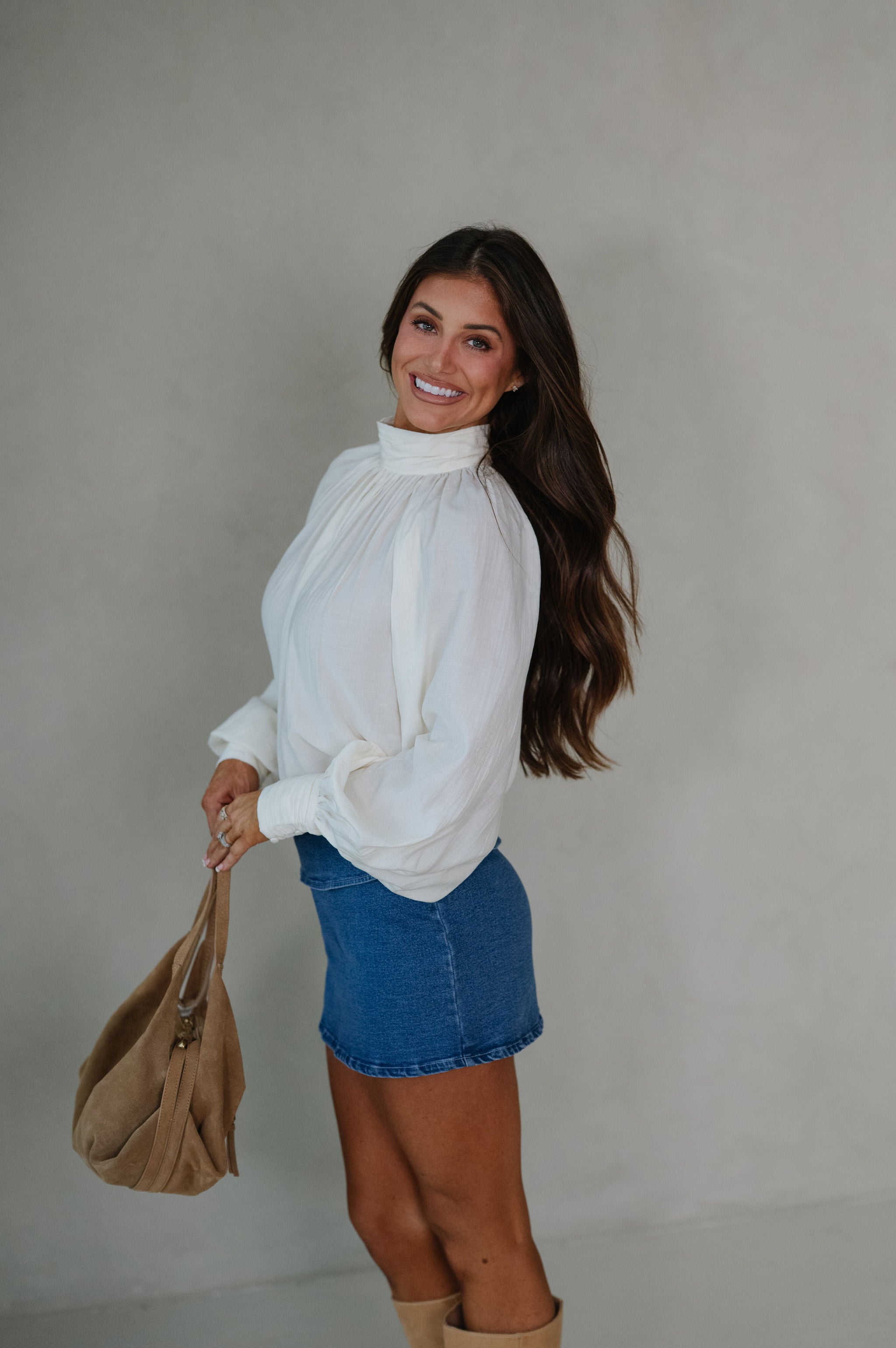 Mal Mock Neck Blouse-Cream