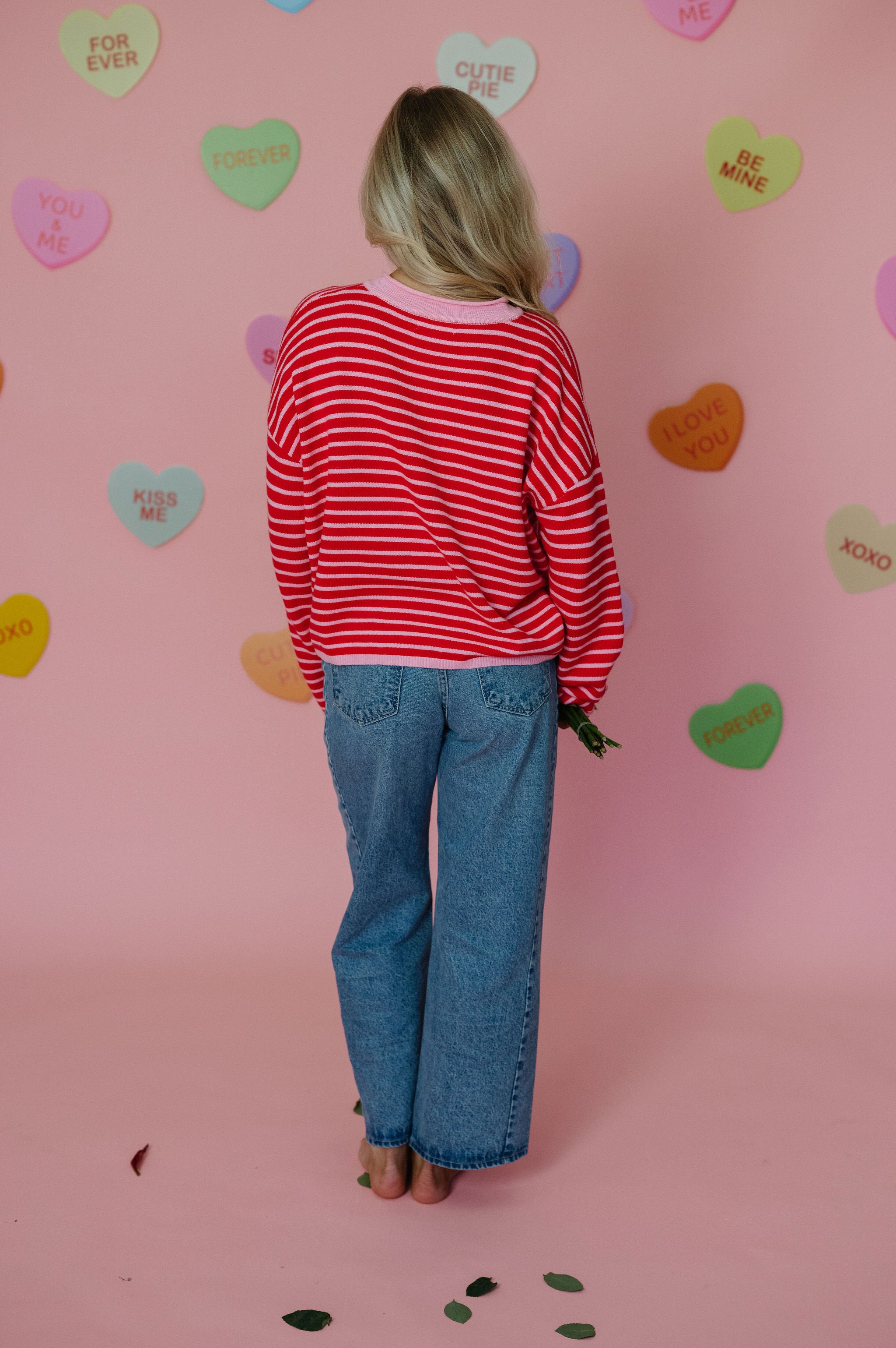 Valerie Striped Cardigan Sweater-Pink/Red