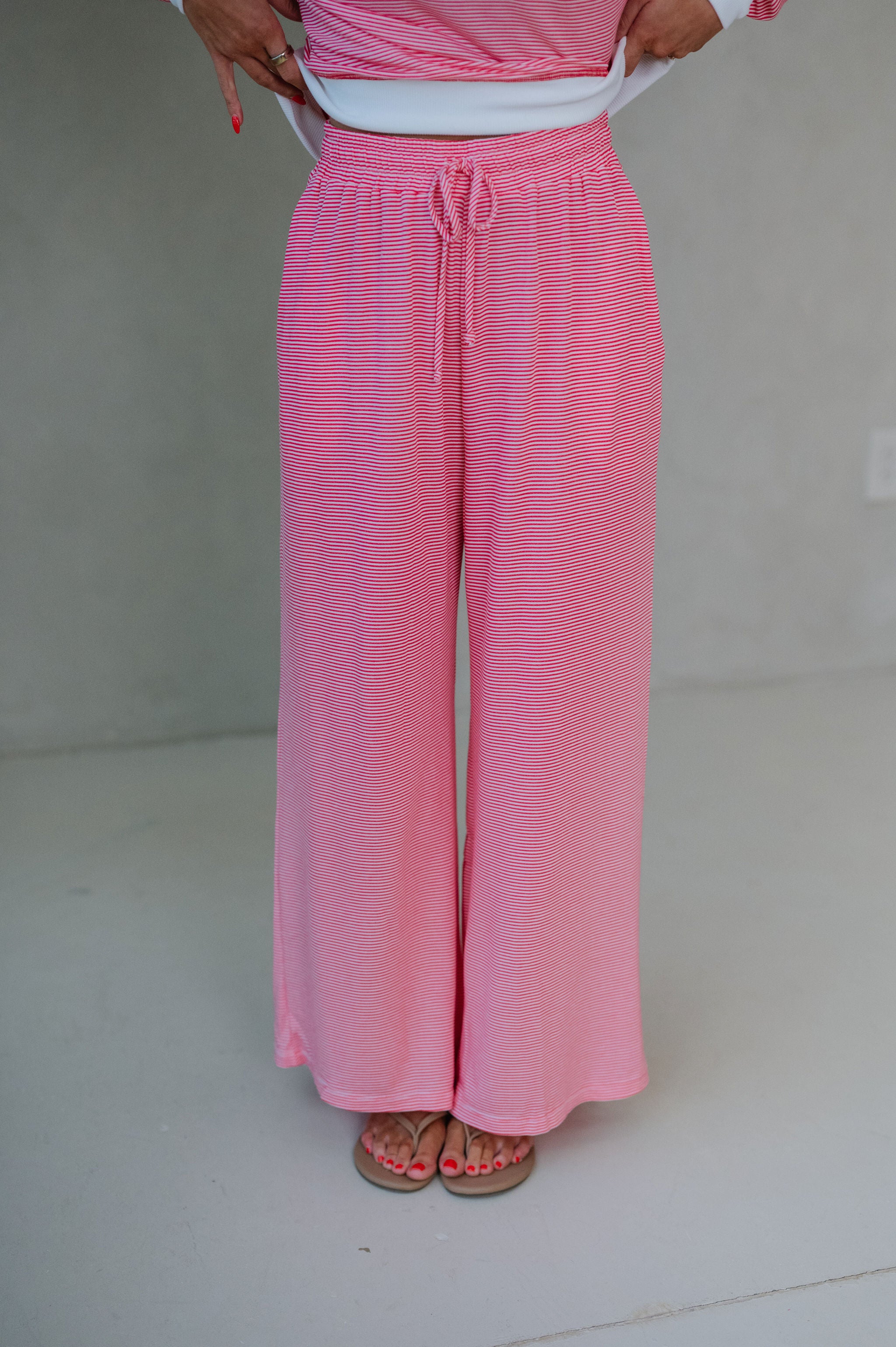 Haley Striped Lounge Pants Set-Watermelon